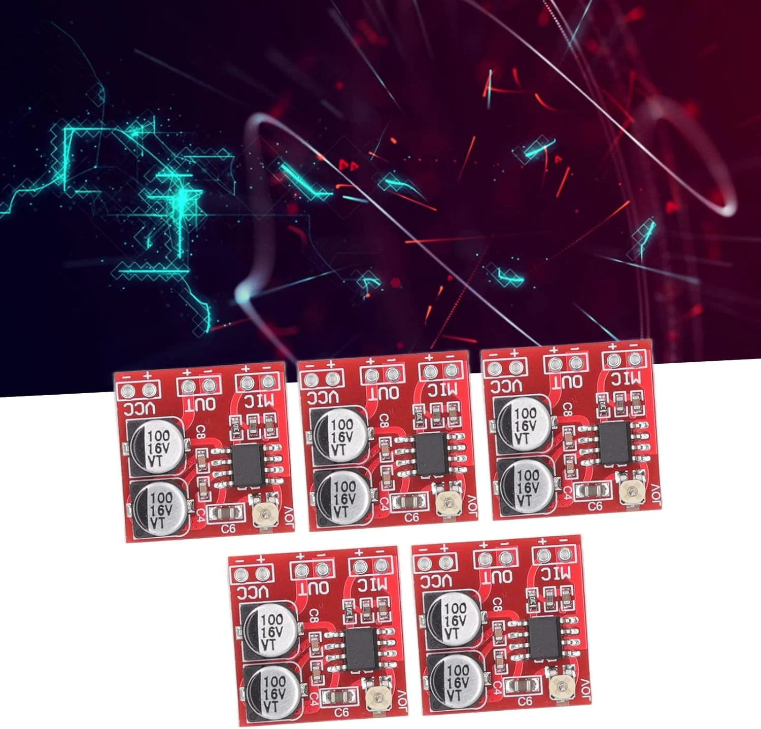 5 عدد ماژول تقویت کننده میکروفون الکترت، ماژول تقویت کننده میکروفون با بهره قابل تنظیم، ماژول LM386 با بهره قابل تنظیم 20-200X DC4V-12V