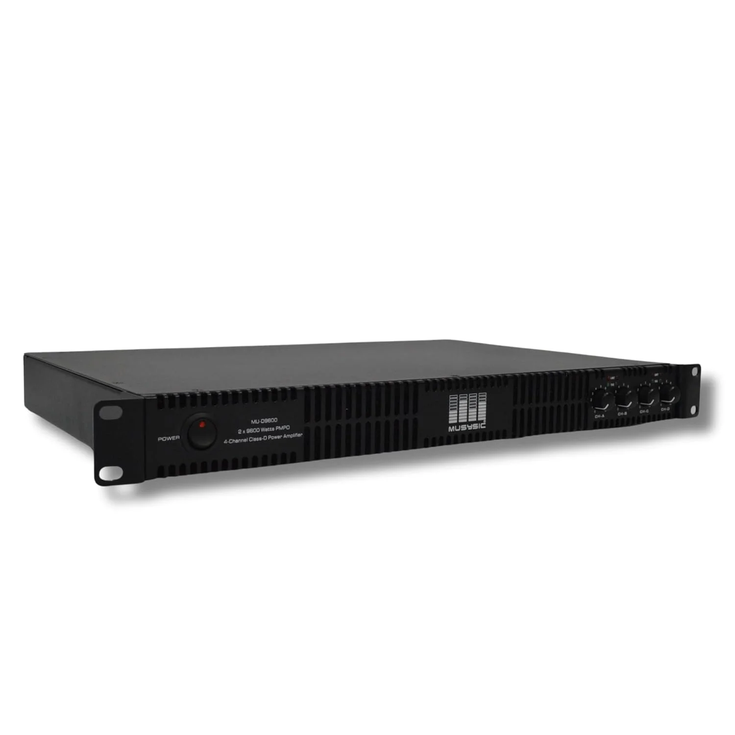 آمپلی فایر حرفه ای 4 کانال MUSYSIC - آمپلی فایر قدرت کلاس D مدل MU-D9600 با توان 2x9600 وات، عملکرد بالا با استریو و بریج برای استفاده حرفه ای در کنسرت ها، مراسم و منزل