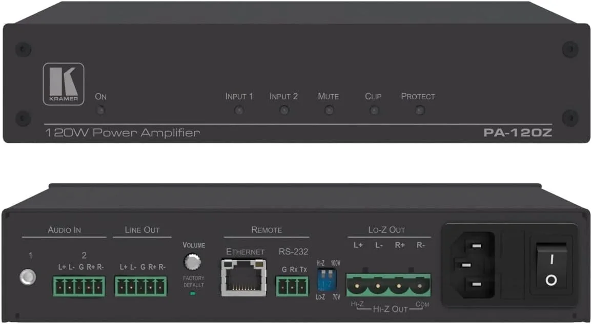 آمپلی فایر قدرت Kramer PA-120Z (1x120W 70V/100V و 2x60W 8 اهم)