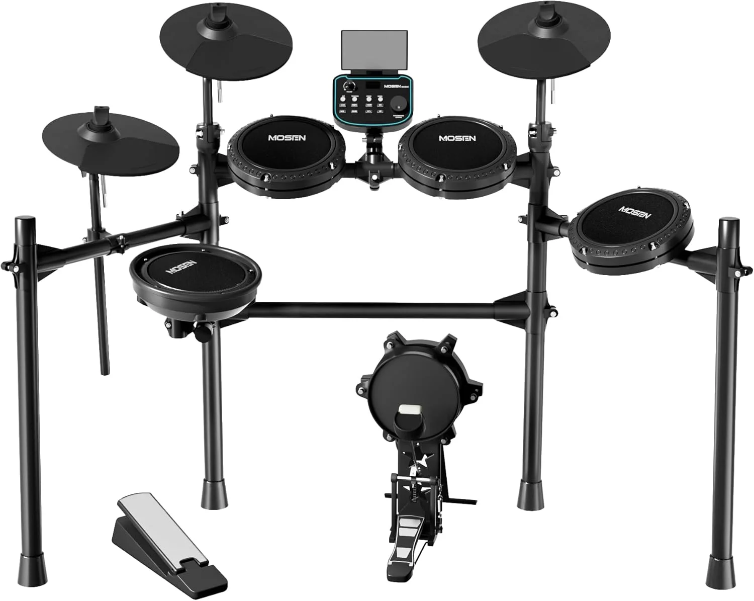 درام الکترونیکی MOSEN MED-X5 با پدهای مش، نگهدارنده تلفن، چوب درام، سنج های قابل تنظیم، درام باس، هدفون، USB MIDI، بیش از 260 صدا و 30 کیت درام برای مبتدی