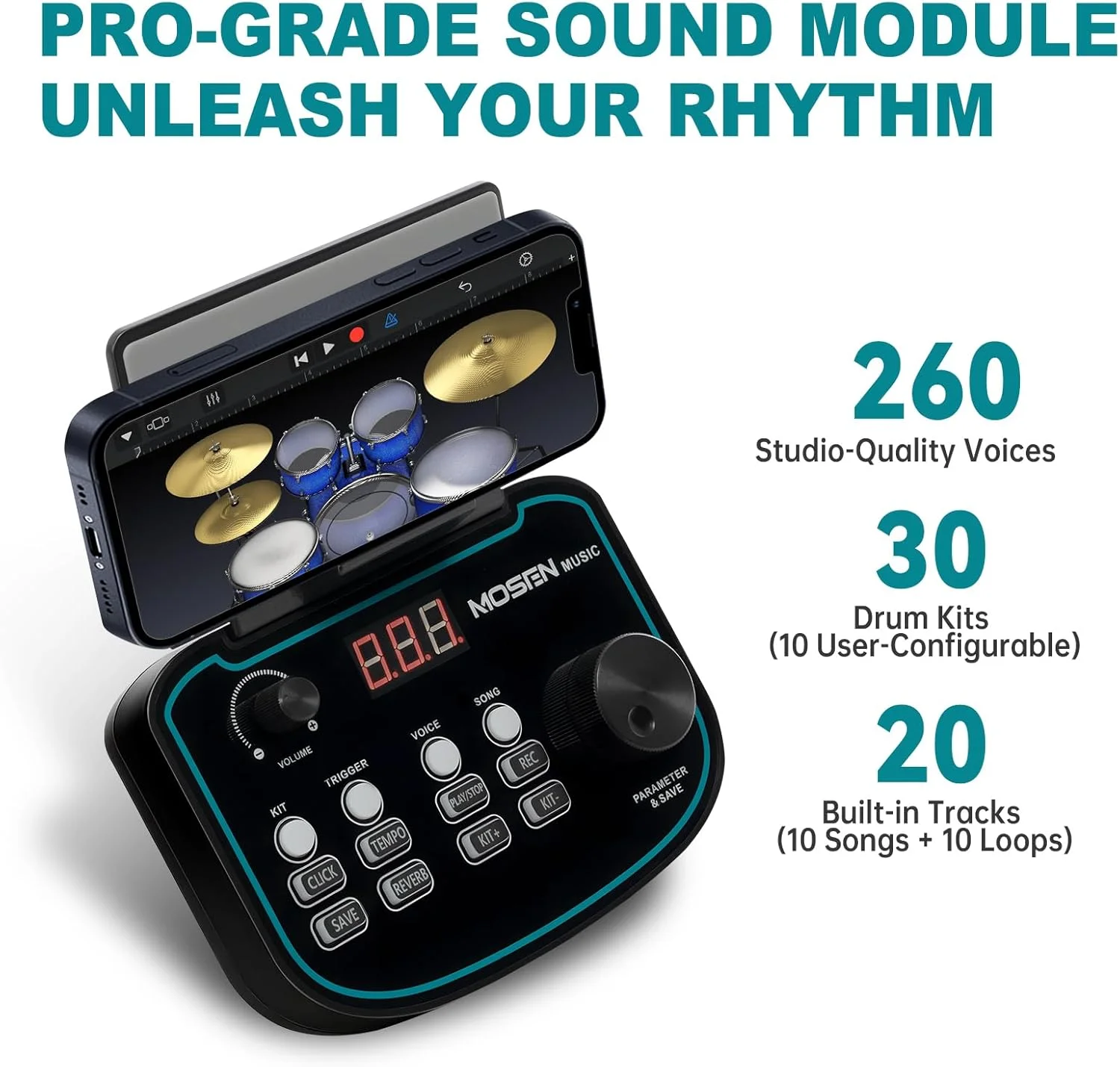 درام الکترونیکی MOSEN MED-X5 با پدهای مش، نگهدارنده تلفن، چوب درام، سنج های قابل تنظیم، درام باس، هدفون، USB MIDI، بیش از 260 صدا و 30 کیت درام برای مبتدی درام الکترونیکی MOSEN MED-X5 با پدهای مش، نگهدارنده تلفن، چوب درام، سنج های قابل تنظیم، درام باس، هدفون، USB MIDI، بیش از 260 صدا و 30 کیت درام برای مبتدی
