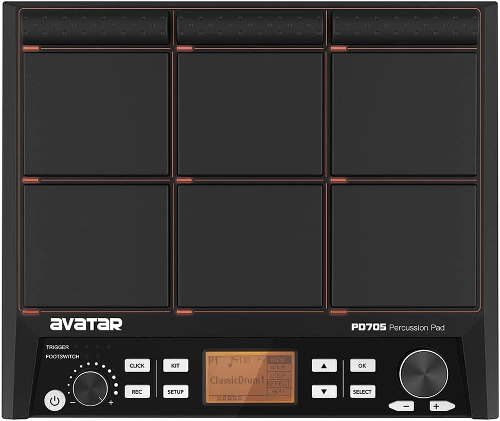 پد سمپل PD705، مولتی‌پد قابل حمل برای نوازندگان درام، با 9 پد حساس به ضربه، 592 صدای پرکاشن، پشتیبانی از USB/MIDI ورودی/خروجی/AUX