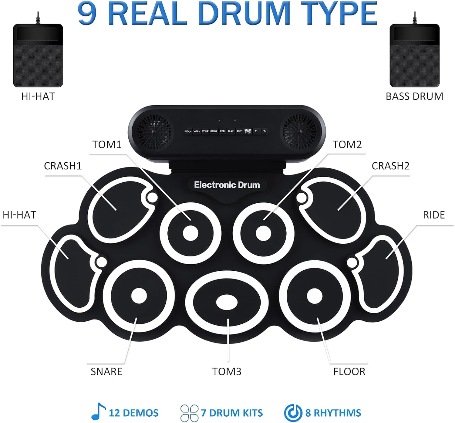 ست درام الکترونیکی، کیت پد درام الکتریکی تاشو 9 پدی با جک هدفون، 10 ساعت زمان پخش، بلندگوی داخلی با چوب درام و پدال، هدیه تولد کریسمس برای دانشجویان (مشکی) ست درام الکترونیکی، کیت پد درام الکتریکی تاشو 9 پدی با جک هدفون، 10 ساعت زمان پخش، بلندگوی داخلی با چوب درام و پدال، هدیه تولد کریسمس برای دانشجویان (مشکی)