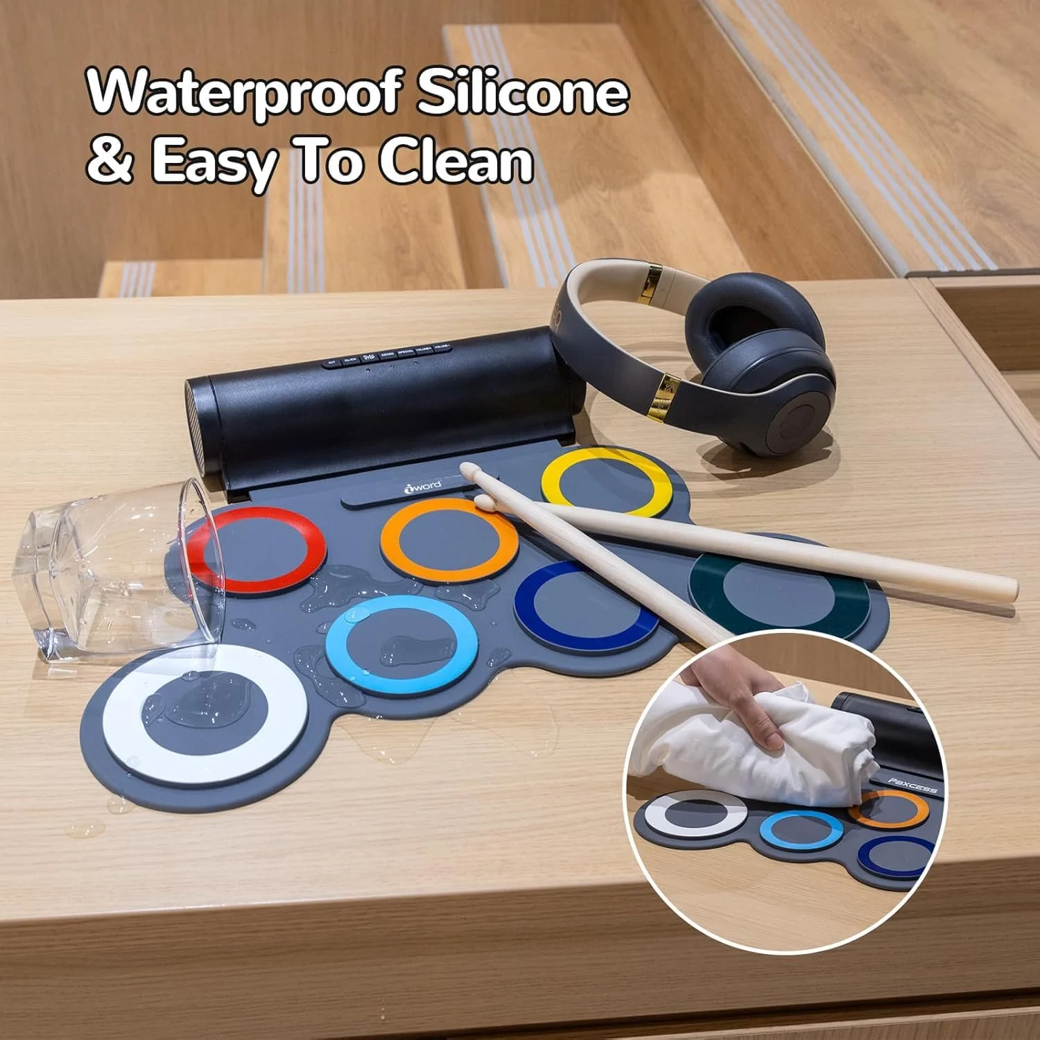 ست درام الکترونیکی، پد تمرینی درام رول آپ، کیت درام میدی با جک هدفون، بلندگوی داخلی، پدال و چوب درام، 10 ساعت زمان پخش، هدیه عالی برای کودکان در تعطیلات و تولد ست درام الکترونیکی، پد تمرینی درام رول آپ، کیت درام میدی با جک هدفون، بلندگوی داخلی، پدال و چوب درام، 10 ساعت زمان پخش، هدیه عالی برای کودکان در تعطیلات و تولد