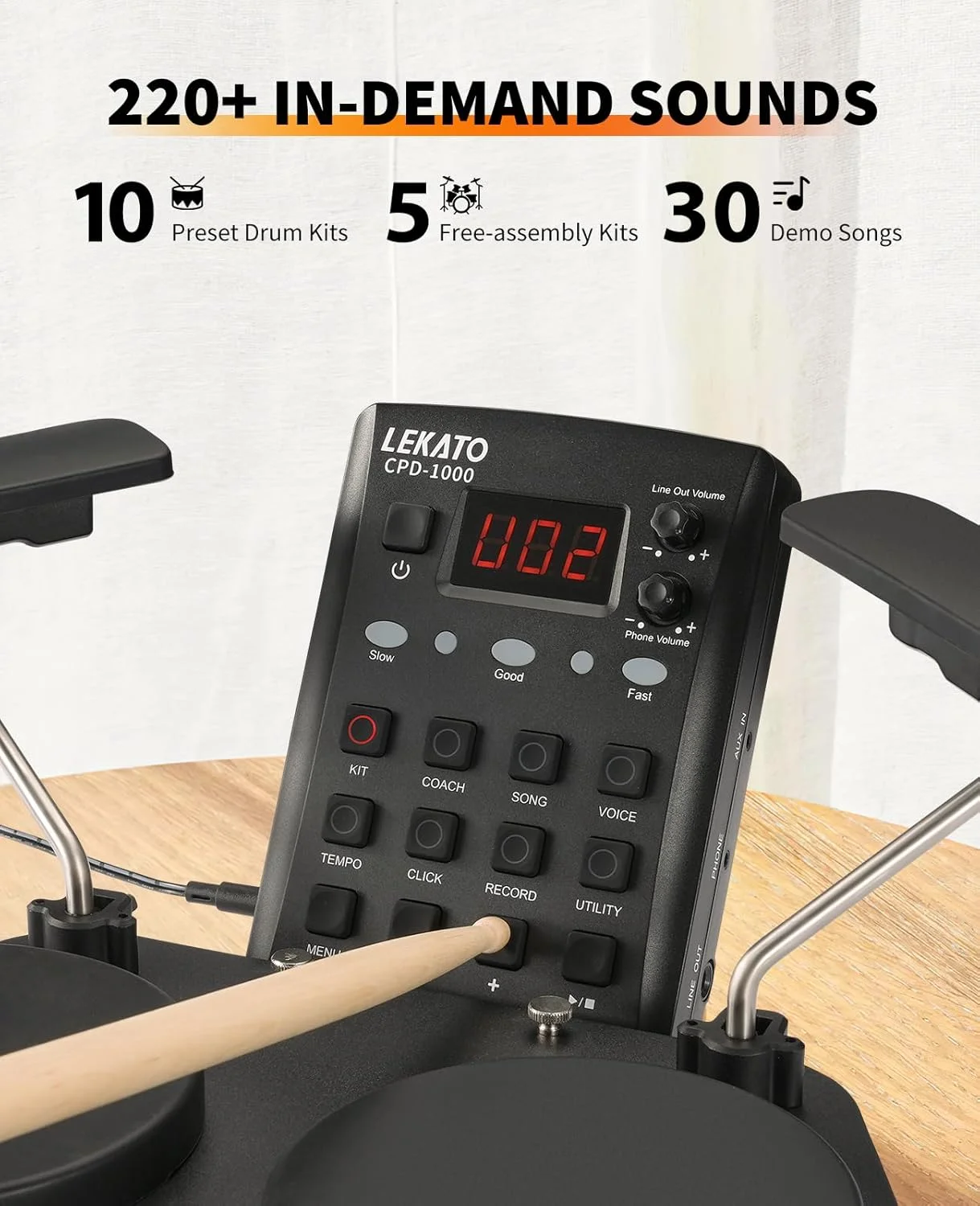 ست درام الکترونیکی LEKATO، ست درام الکتریکی قابل حمل برای مبتدیان با پدهای توری بی صدا، 220+ صدا، USB MIDI، 2 پدال سوئیچ، کیت درام الکتریکی با چوب، کیف مسافرتی ست درام الکترونیکی LEKATO، ست درام الکتریکی قابل حمل برای مبتدیان با پدهای توری بی صدا، 220+ صدا، USB MIDI، 2 پدال سوئیچ، کیت درام الکتریکی با چوب، کیف مسافرتی