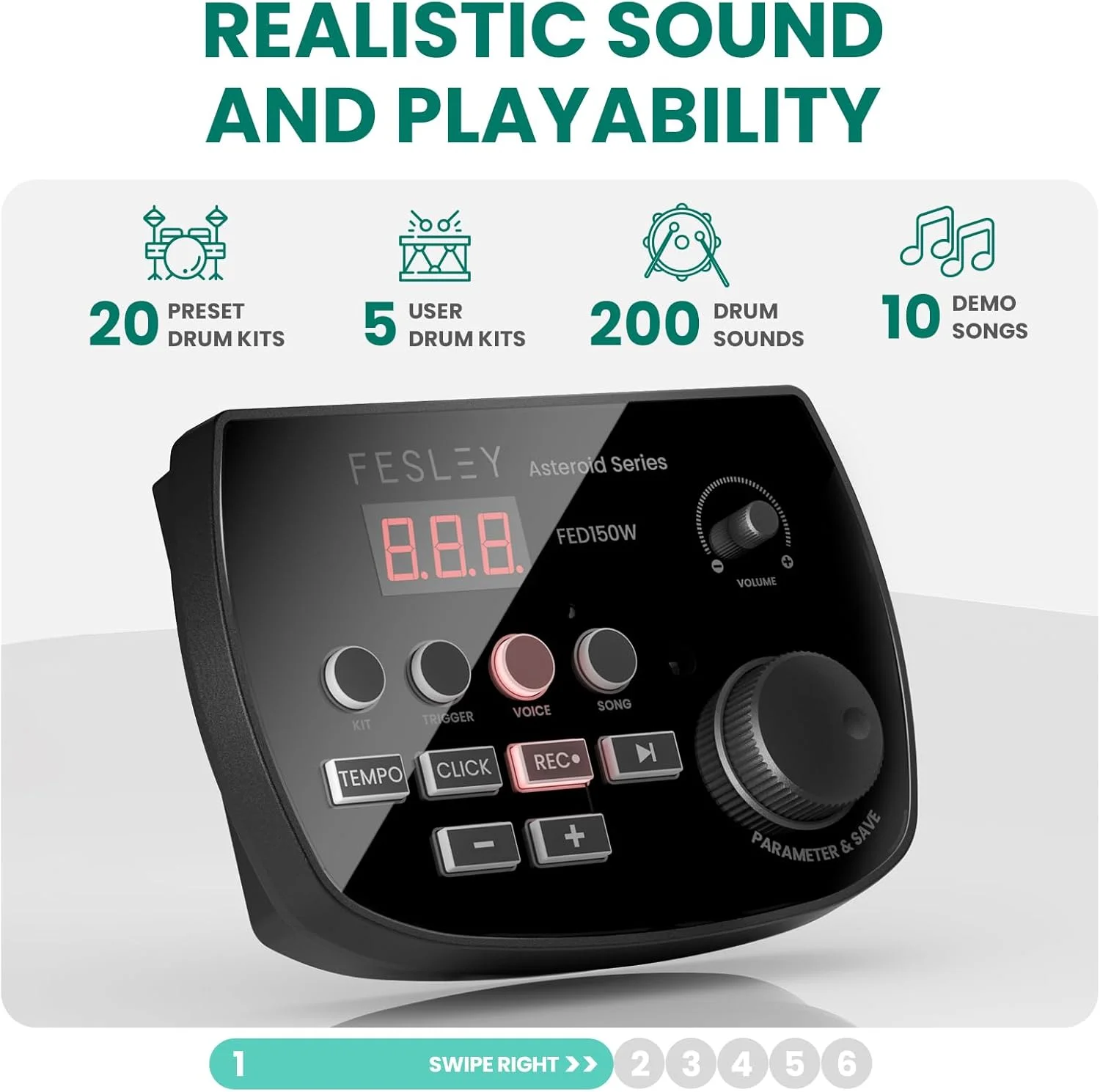 درامز الکترونیکی Fesley FED150W: درام اسنر دوگانه، 2 سنج با قابلیت خفه کردن صدا، 200 صدا، 4 پد درام مشبک کم صدا، کیت درام الکترونیکی قابل حمل برای مبتدیان، بلوتوث، MIDI، صندلی، هدفون، چوب درامز الکترونیکی Fesley FED150W: درام اسنر دوگانه، 2 سنج با قابلیت خفه کردن صدا، 200 صدا، 4 پد درام مشبک کم صدا، کیت درام الکترونیکی قابل حمل برای مبتدیان، بلوتوث، MIDI، صندلی، هدفون، چوب