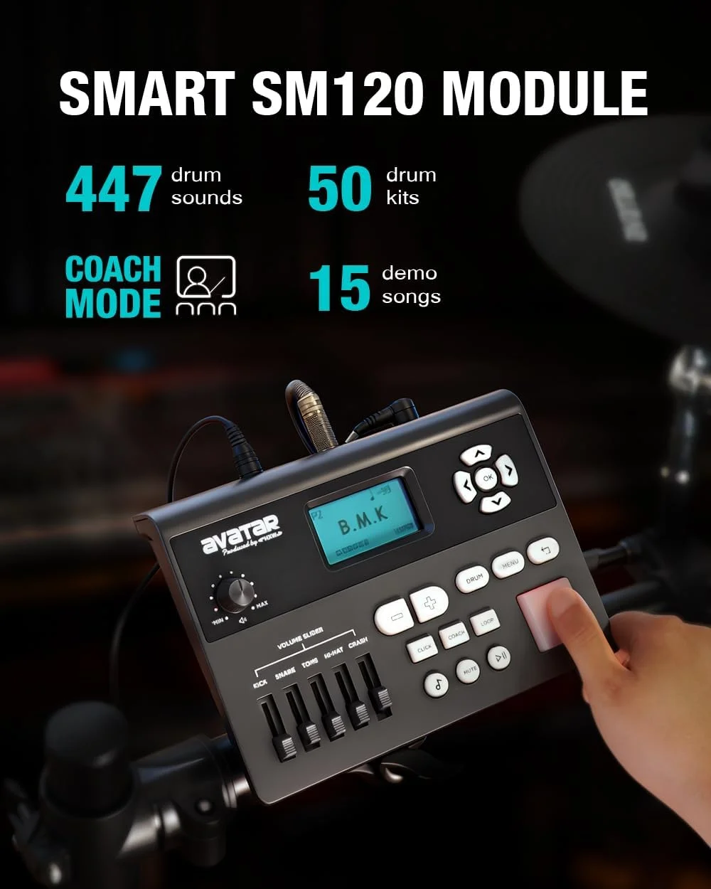 ست درام الکترونیکی حرفه ای SD61-5 با پدهای مش، ۴۴۷ صدا، اسنر دو منطقه ای، سنج با قابلیت خفه کردن صدا، تاور کیک، قابلیت اضافه کردن تام و سنج اضافی