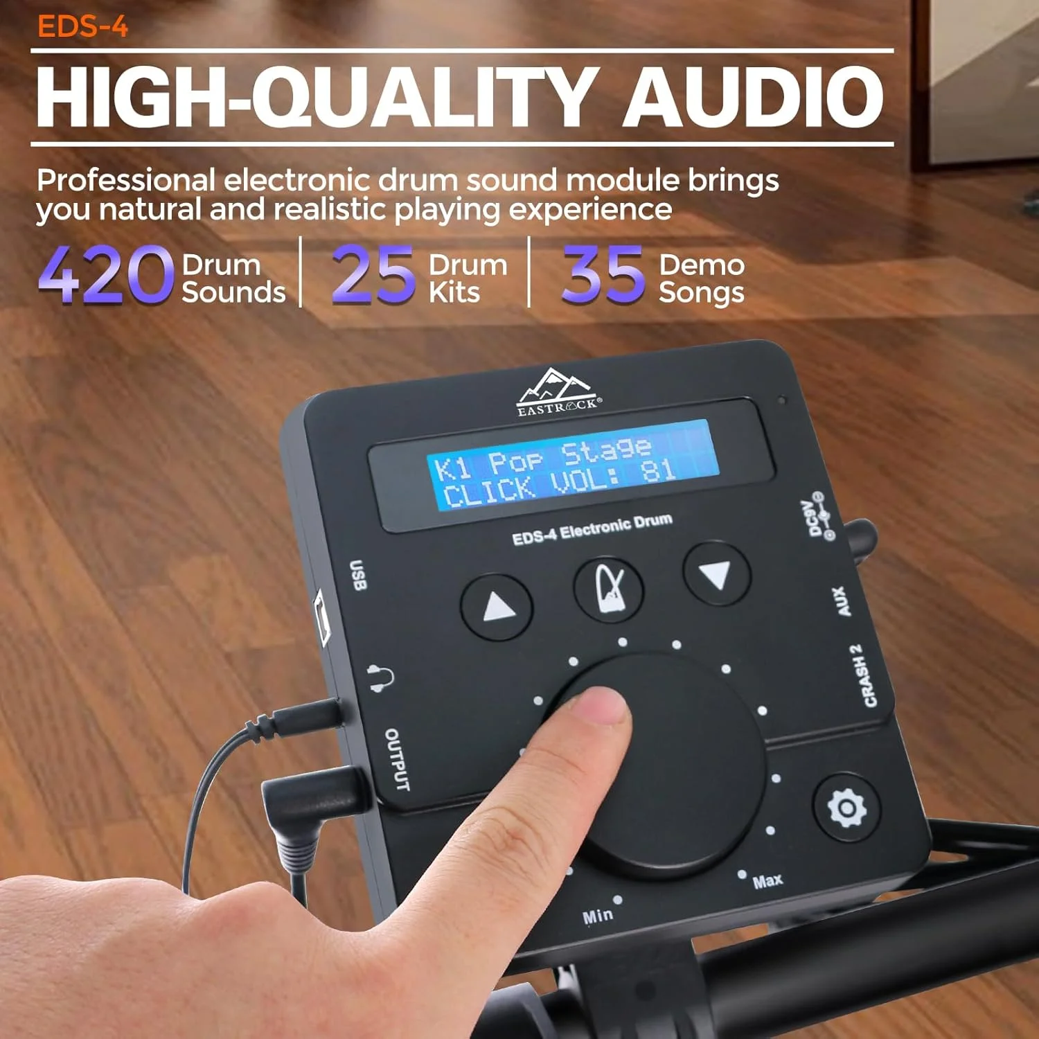 ست درام الکترونیکی ایست‌راک با پدهای مشبک بی‌صدا، ست درام الکترونیکی مبتدی ۴ پایه با سنج، پدال، ماژول درام ارتقا یافته، ۴۵۰ صدا، بلوتوث، USB MIDI، هدفون، صندلی، چوب