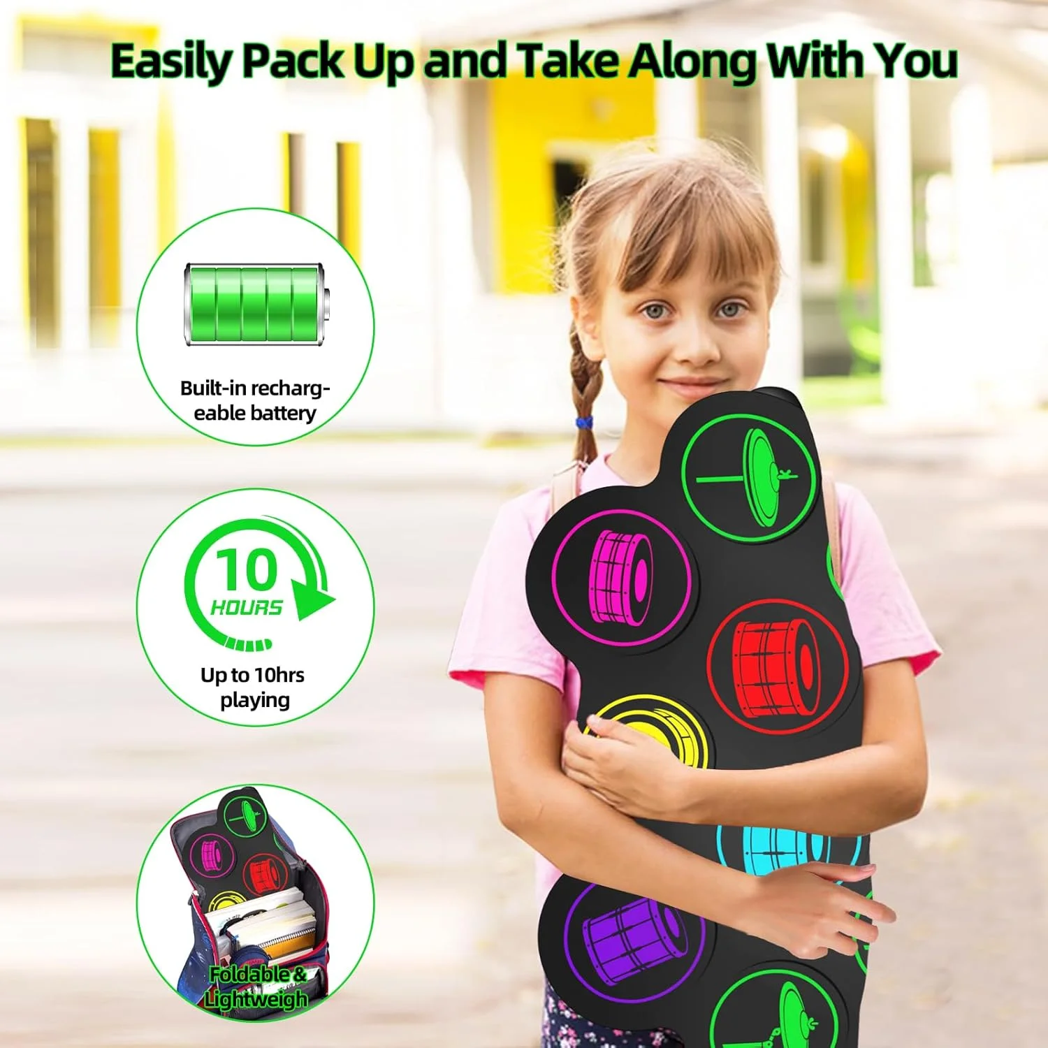 ست درام الکترونیکی، پد تمرینی MIDI با 9 پد، دارای جک هدفون، بلندگوی دوگانه داخلی، چوب درام و پدال، هدیه ای عالی برای تعطیلات، کریسمس و تولد برای کودکان و بزرگسالان