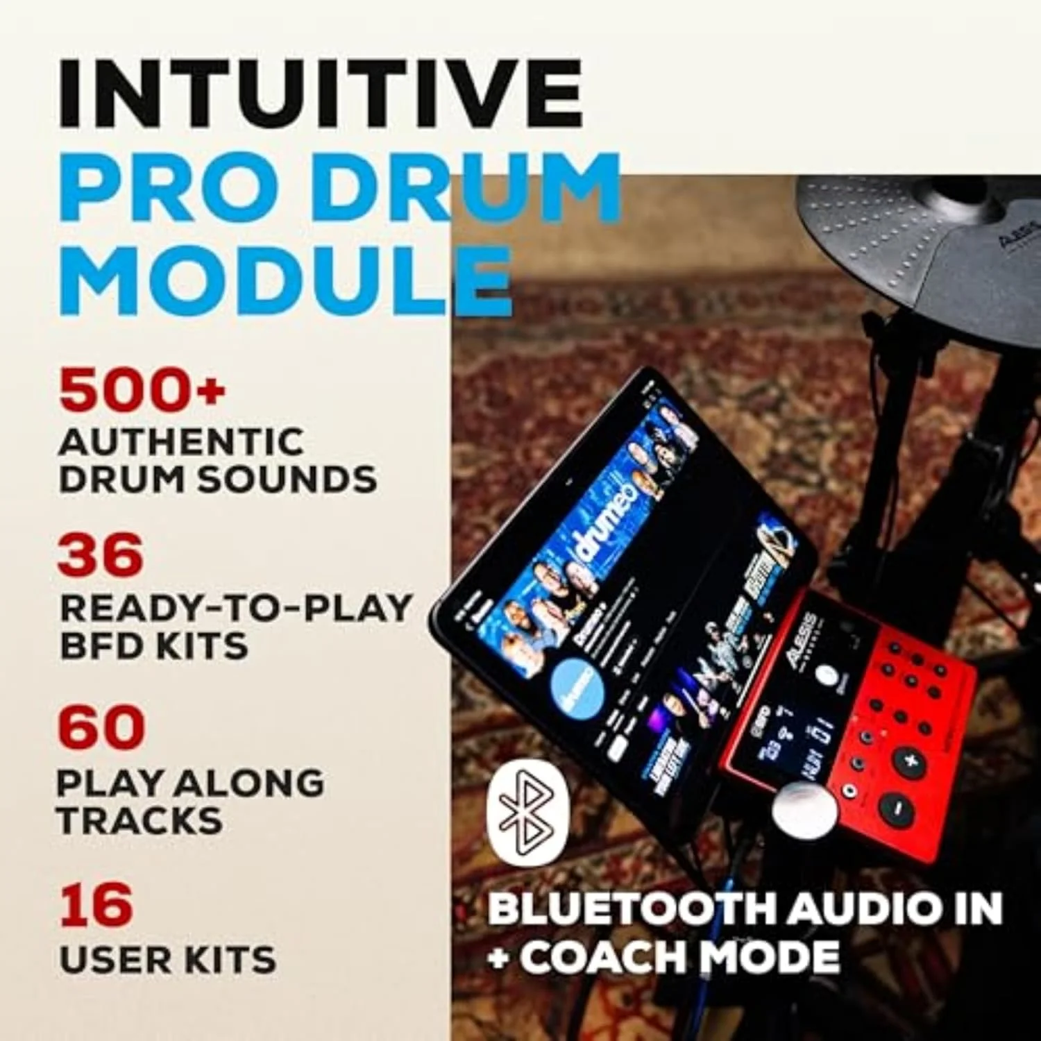 ست درام الکترونیکی Alesis Nitro Pro با پدهای مشبک دوگانه، بیش از 500 صدای معتبر BFD، بلوتوث، Drumeo، USB MIDI، سازگار با دوبل کیک