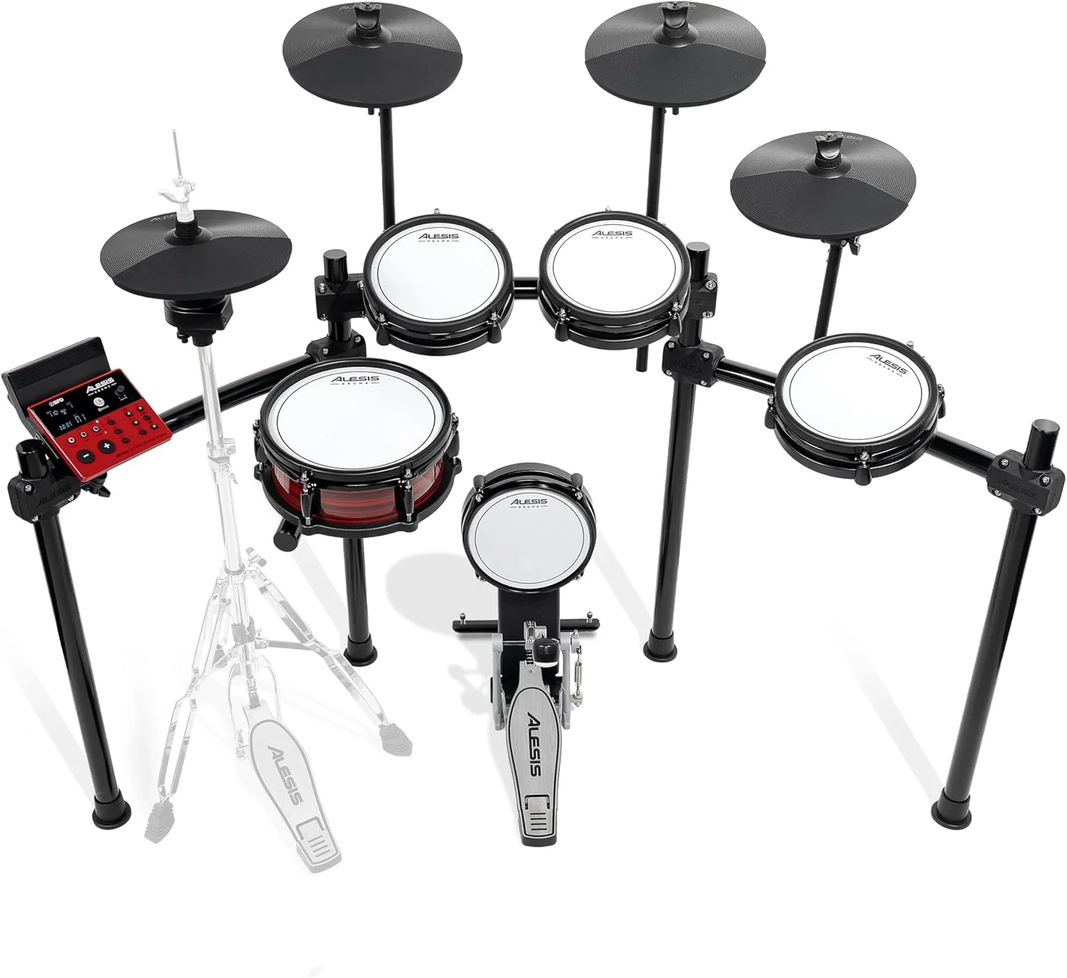 ست درام الکترونیکی Alesis Nitro Ultimate با پدهای مشبک دوگانه، Hi-Hat متحرک، 640 صدای معتبر BFD و 52 کیت، بلوتوث، Drumeo، USB MIDI، سازگار با Double Kick