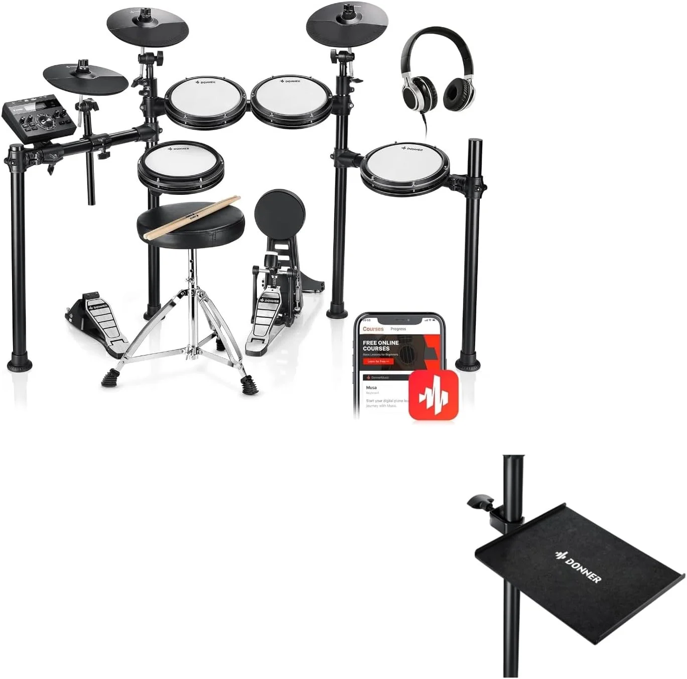 ست درام الکترونیکی Donner DED-200 + میز پرکاشن Donner