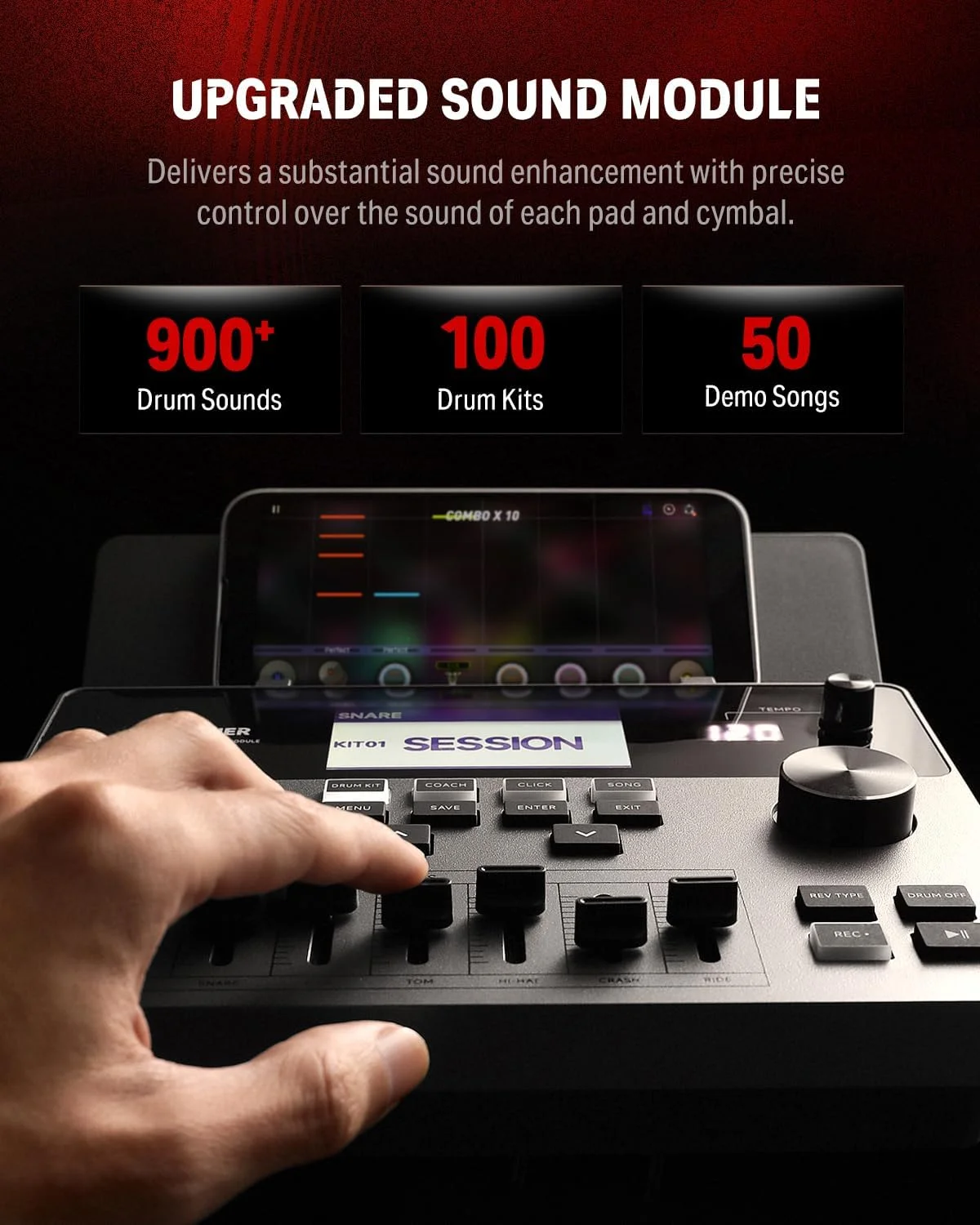 درامز الکترونیکی Donner DED-300X، کیت درامز الکتریکی با پد مشبک 10 اینچی، سنج 12 اینچی، 100 کیت، بیش از 900 صدا و 50 آهنگ دمو، چوب درام، USB MIDI، برنامه DONNER PLAY (5 پد، 4 سنج) درامز الکترونیکی Donner DED-300X، کیت درامز الکتریکی با پد مشبک 10 اینچی، سنج 12 اینچی، 100 کیت، بیش از 900 صدا و 50 آهنگ دمو، چوب درام، USB MIDI، برنامه DONNER PLAY (5 پد، 4 سنج)