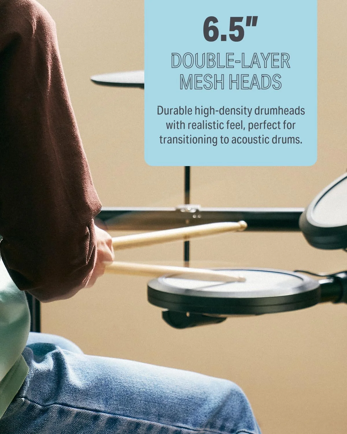 ست درام الکترونیکی Donner DED-70 برای مبتدیان با 150 صدا، 4 پد مشبک کم صدا، سنج 9 اینچی، USB MIDI، شارژ Type-C، 2 پدال، صندلی، هدفون، چوب درام، آموزش های Melodics