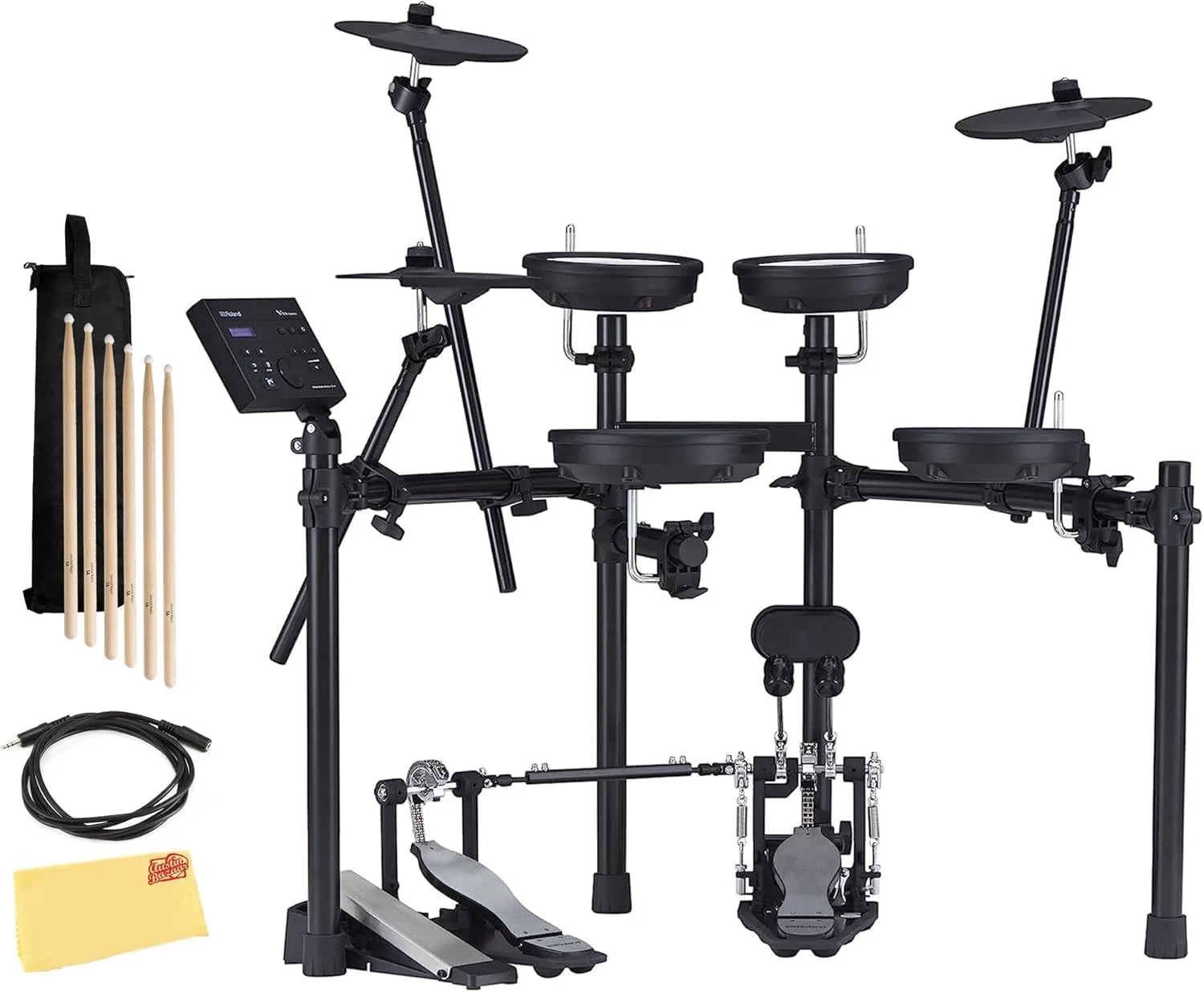 بسته درام الکترونیکی Roland V-Drums TD-07DMK به همراه کیف چوب درام، کابل صوتی 3.5 میلی‌متری، 3 جفت چوب درام و پارچه پولیش Austin Bazaar