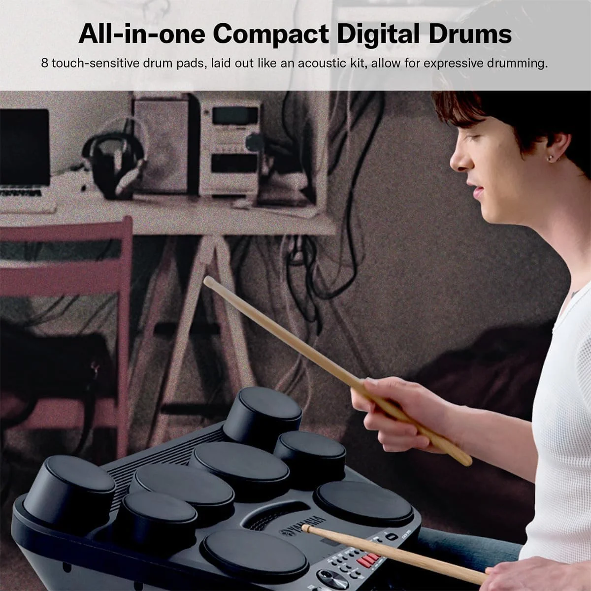 درام دیجیتال قابل حمل یاماها DD75 به همراه 2 پدال، چوب درام و آداپتور برق PA130