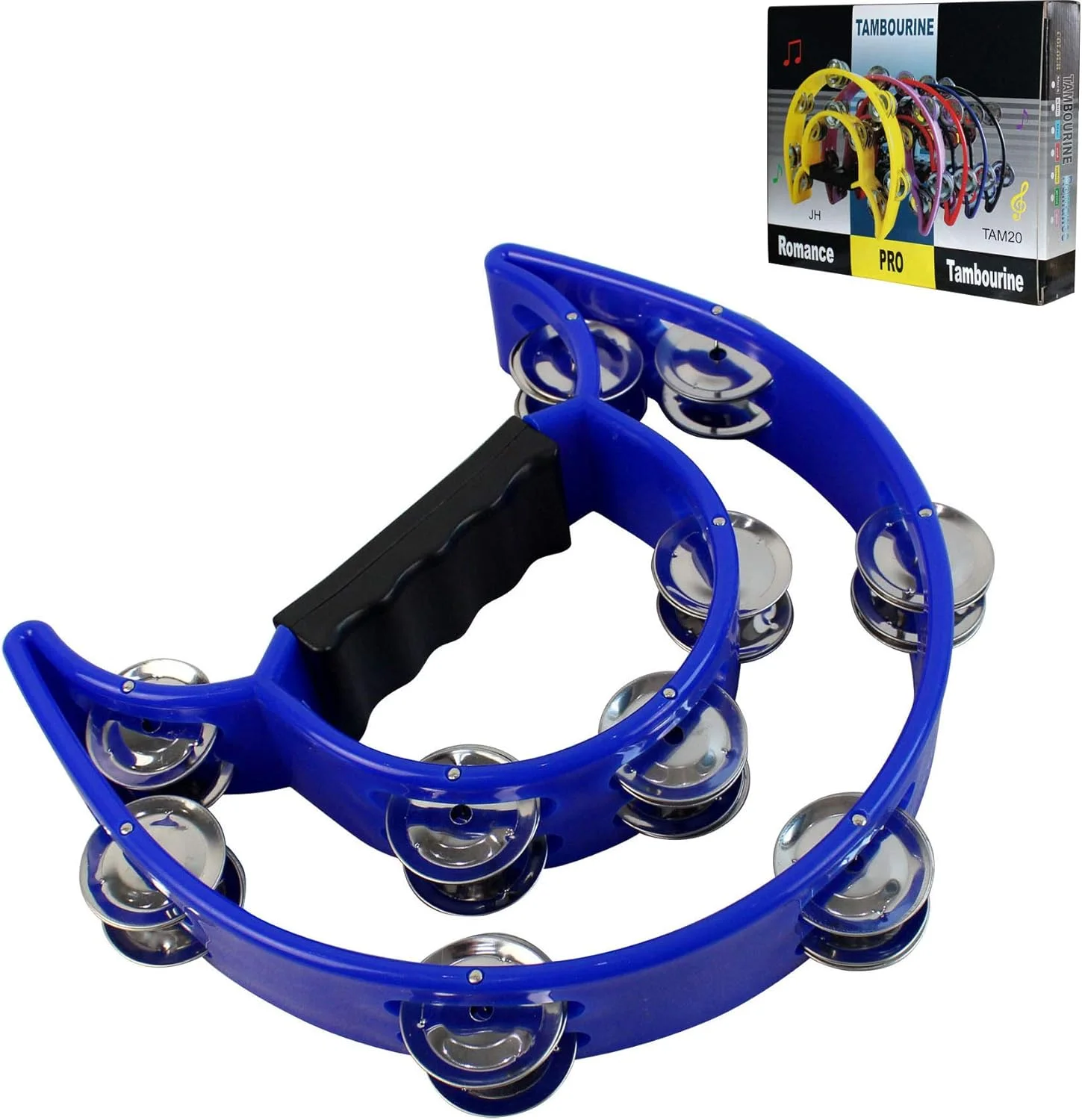 دف نیمه ماه YMC با دسته آسان و 20 زنگوله - آبی