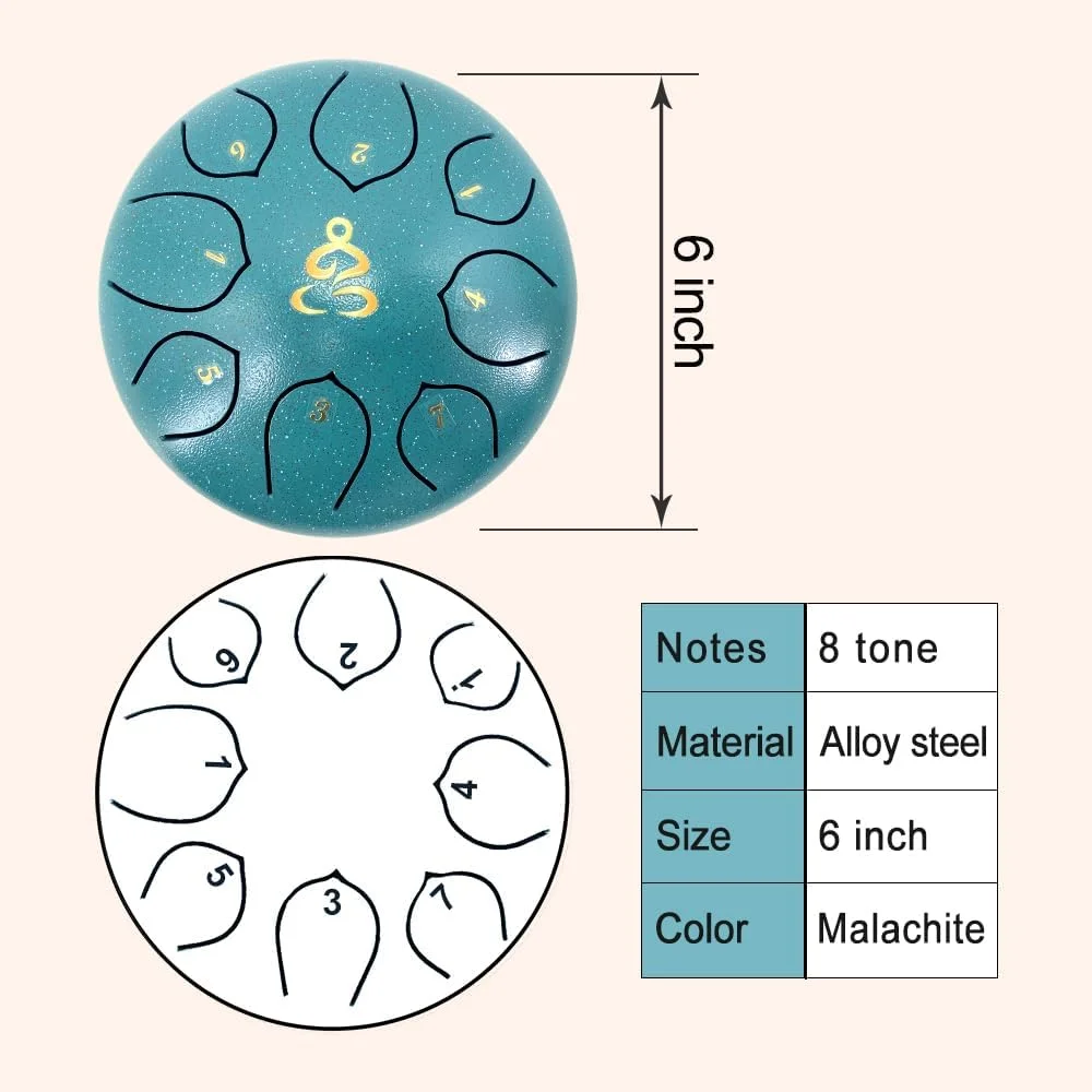درام زبانی فولادی 6 اینچی 8 نت دو ماژور، ساز کوبه ای با چکش های درام و کیف حمل درام زبانی فولادی 6 اینچی 8 نت دو ماژور، ساز کوبه ای با چکش های درام و کیف حمل