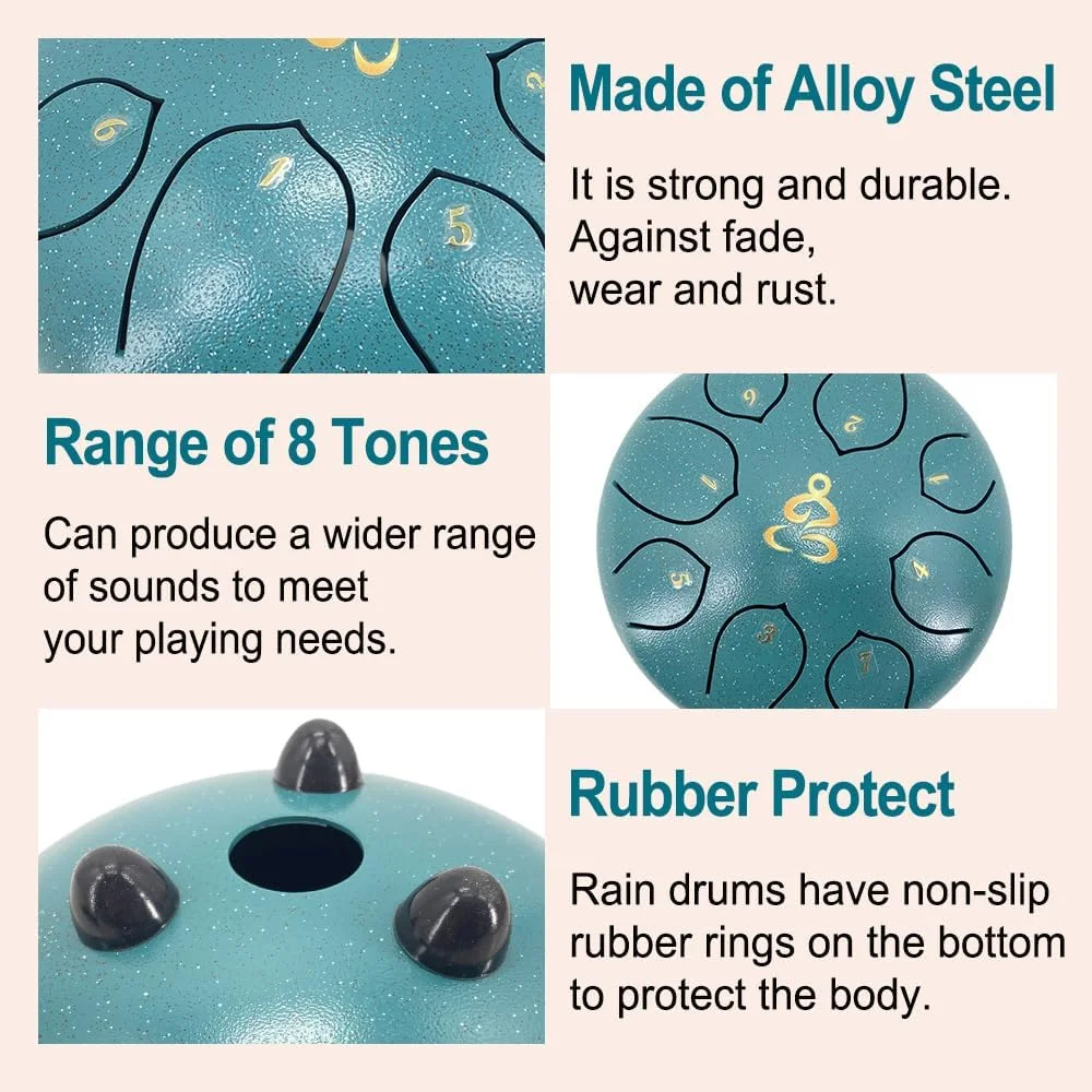 درام زبانی فولادی 6 اینچی 8 نت دو ماژور، ساز کوبه ای با چکش های درام و کیف حمل درام زبانی فولادی 6 اینچی 8 نت دو ماژور، ساز کوبه ای با چکش های درام و کیف حمل