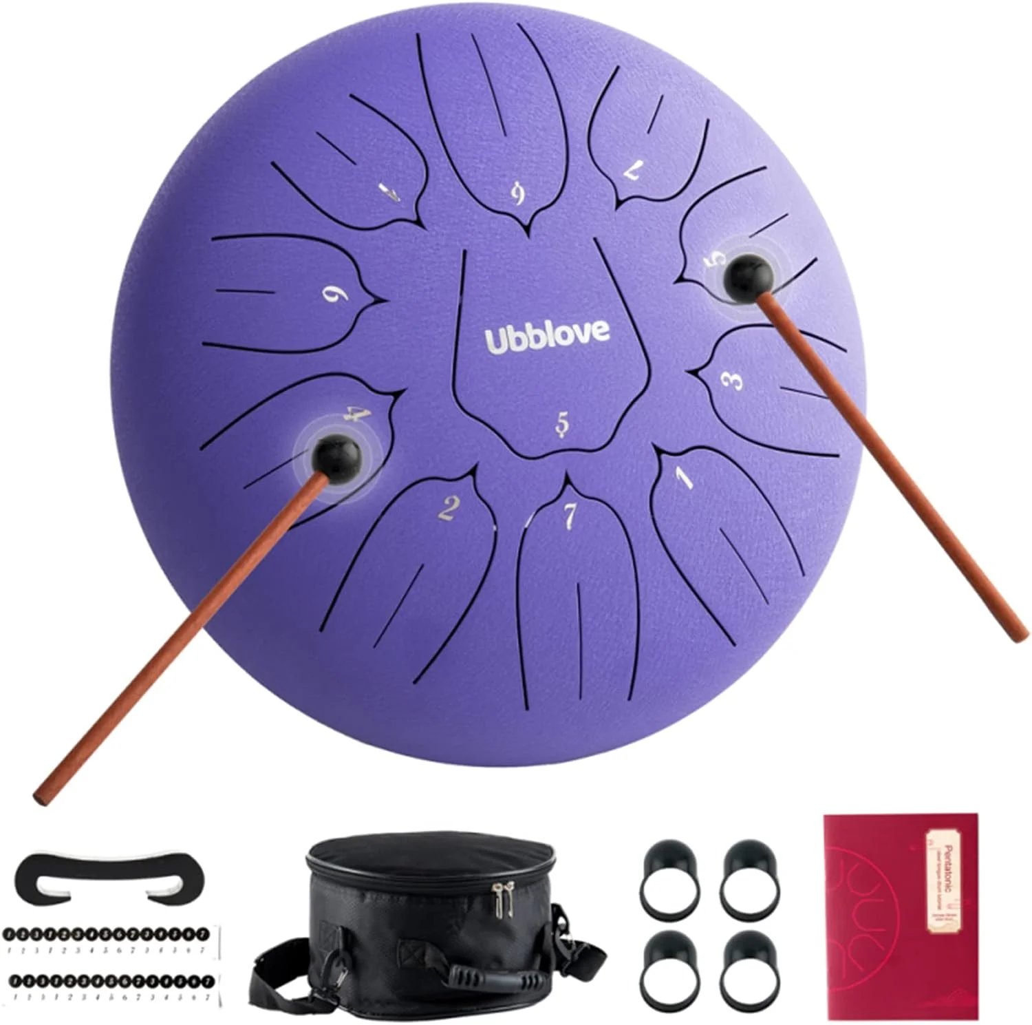 درام زبانی فولادی - 11 نت، 10 اینچ، ساز کوبه ای در گام ر ماژور به همراه لوازم جانبی، مناسب برای آموزش موسیقی بزرگسالان، مدیتیشن، کنسرت، یوگا (بنفش)