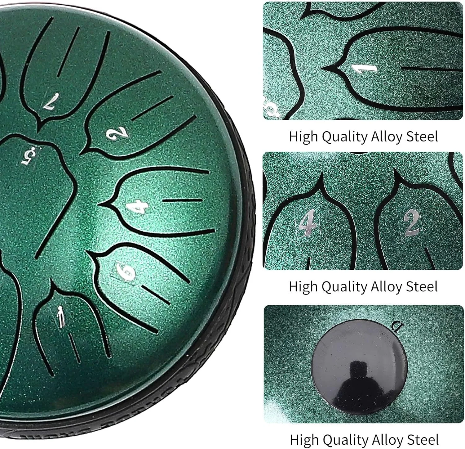 درام زبانی فولادی ۱۱ نت ۶ اینچی، سازهای کوبه ای هندپن با چکش و کیف برای مدیتیشن، آموزش موسیقی، کنسرت، مهمانی، هدیه - سبز