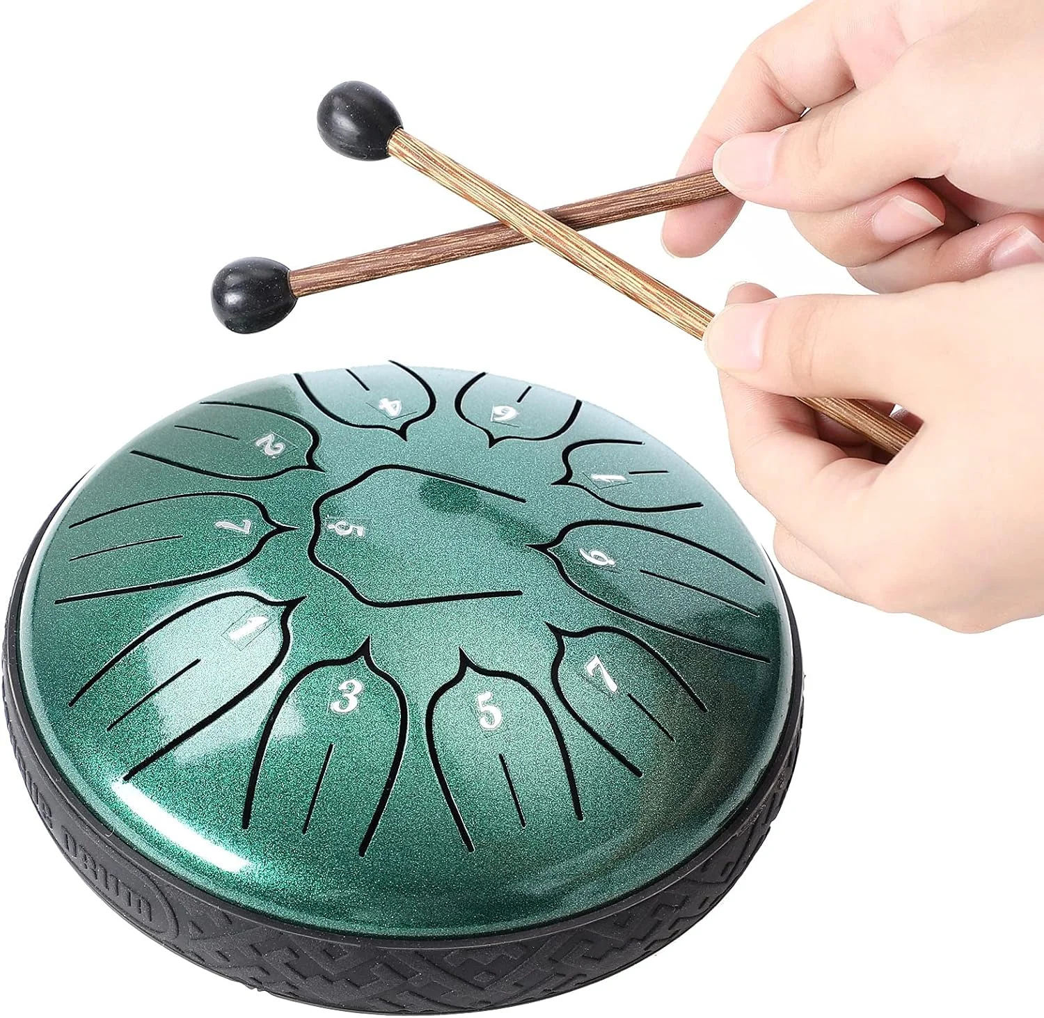 درام زبانی فولادی ۱۱ نت ۶ اینچی، سازهای کوبه ای هندپن با چکش و کیف برای مدیتیشن، آموزش موسیقی، کنسرت، مهمانی، هدیه - سبز
