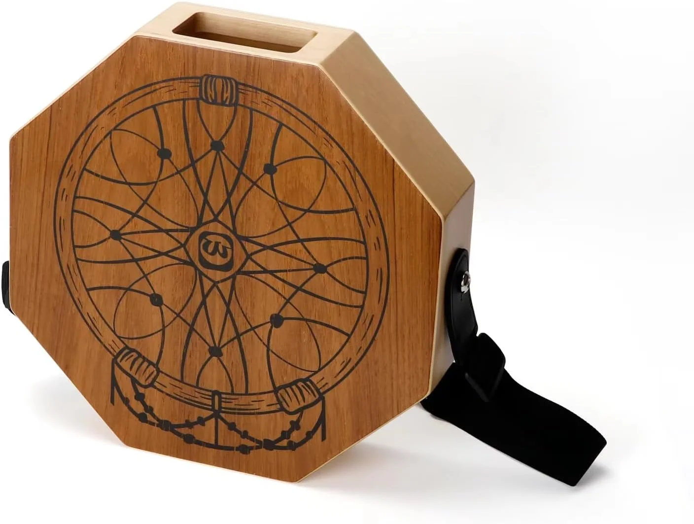 کاخن درام دو رنگ – درام چوبی قابل حمل با بند قابل تنظیم (30 تا 50 اینچ)، انواع صدای منحصر به فرد، قهوه ای طبیعی، ایده آل برای اجراهای آکوستیک و رویدادهای فضای باز