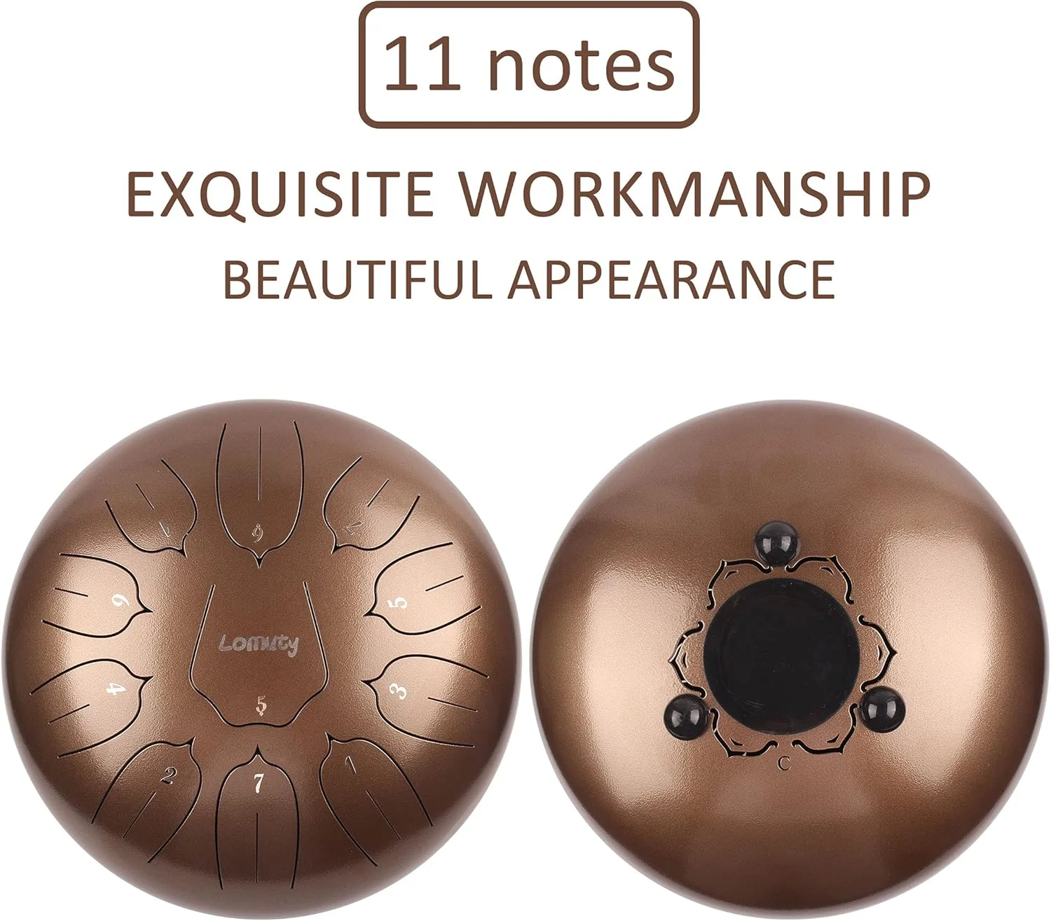 درام زبانی فولادی 12 اینچی 11 نت برای بزرگسالان - ساز فلزی اثیری برای مدیتیشن و یوگا به همراه کتاب موسیقی، چکش و کیف حمل (قهوه ای)