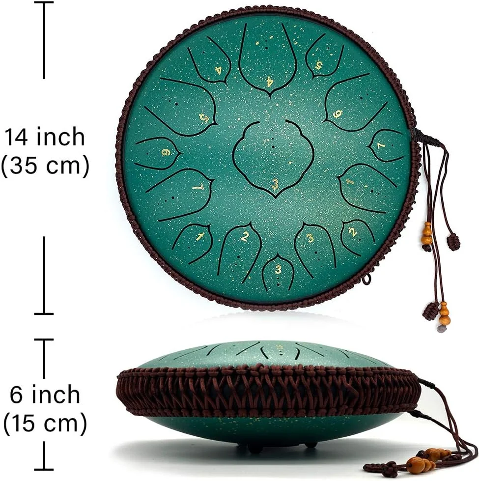 درام زبانی فولادی - 15 نت 14 اینچی - گام ر ماژور به همراه کتاب موسیقی، چکش ها و کیف حمل