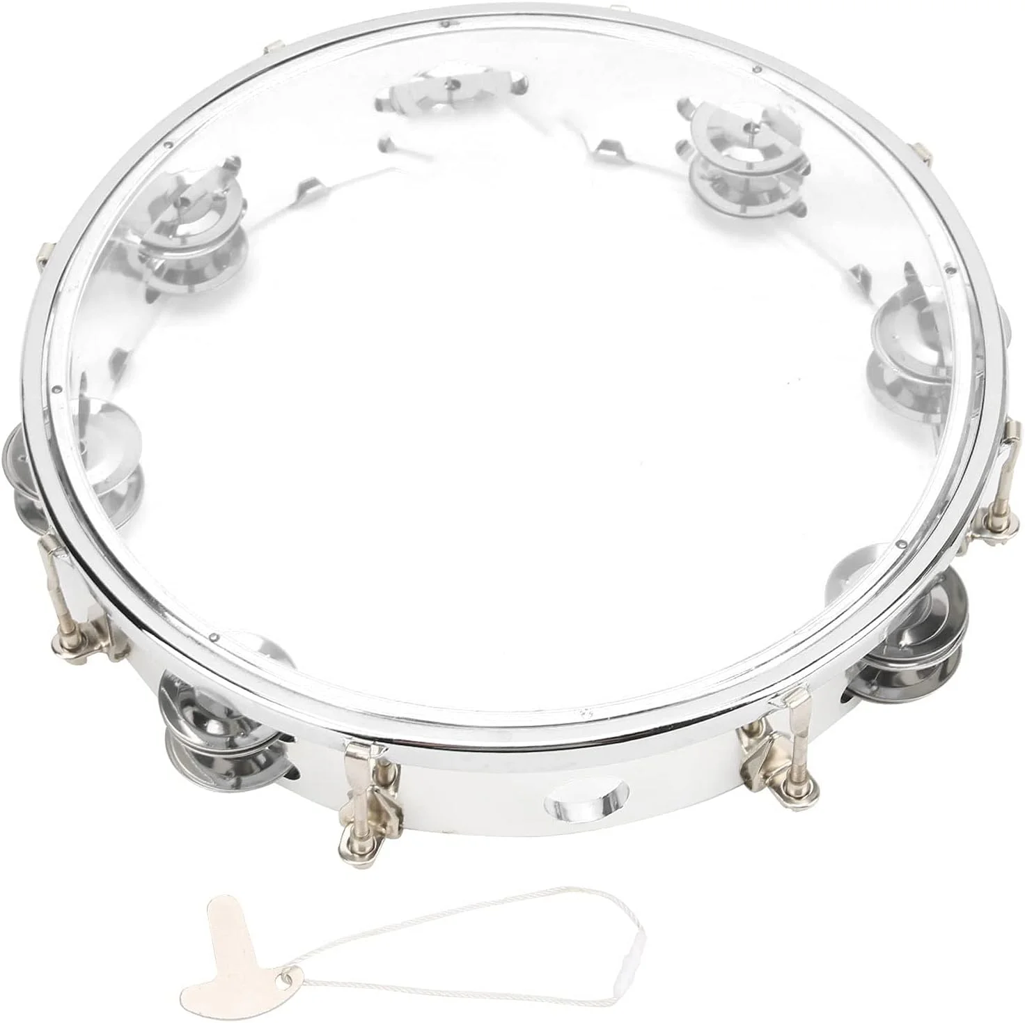 دف دستی وی بست لایف، دف دو ردیفه قابل تنظیم 10 اینچی، ساز کوبه ای با صدای زنگوله ای برای نوازندگان، مهمانی ها و اجراها (شفاف)