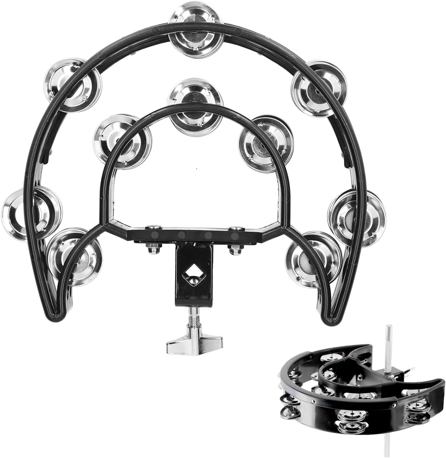 دف دایره ای برای درام، دف دایره ای Hi Hat برای درام، زنگ دستی چند منظوره، جغجغه، زنگ های دو ردیفه شل با پیچ و مهره نصب برای نوازندگان درام و گیتار