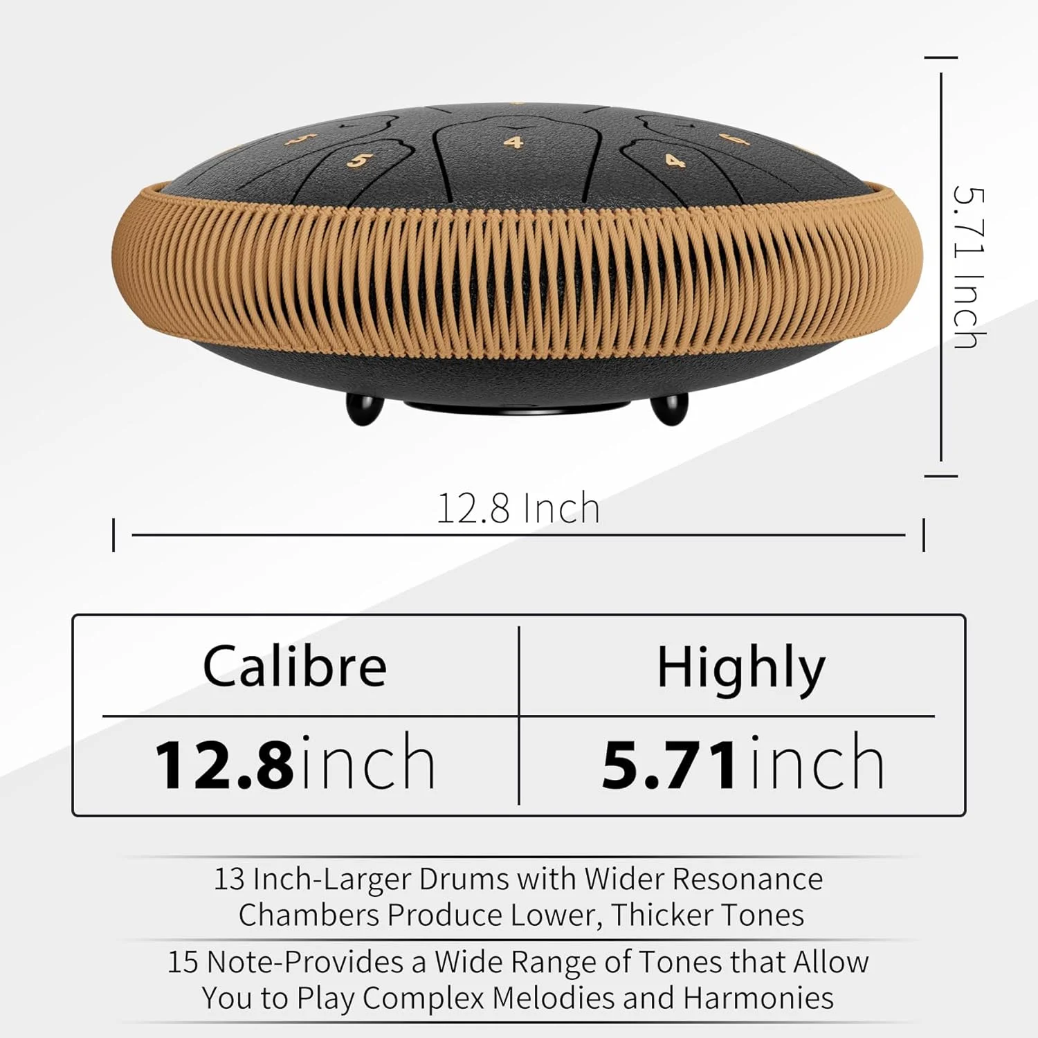 درام زبانی فولادی، 13 اینچ 15 نت، سازهای کوبه ای درام، درام هندپن با کتاب موسیقی، چکش های درام و کیف حمل (مشکی)
