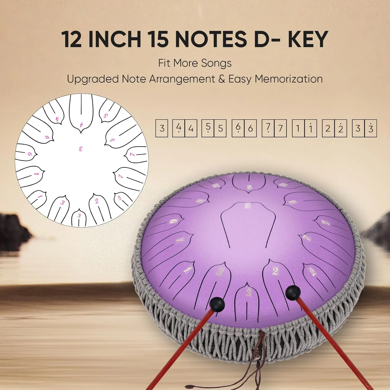 درام زبانی فولادی 12 اینچی 15 نت: ست درام هنپَن با کتاب موسیقی، چکشها و کیف حمل - ساز هن پَن برای بزرگسالان، آموزش موسیقی، مدیتیشن، یوگا و چاکرا (بنفش) درام زبانی فولادی 12 اینچی 15 نت: ست درام هنپَن با کتاب موسیقی، چکشها و کیف حمل - ساز هن پَن برای بزرگسالان، آموزش موسیقی، مدیتیشن، یوگا و چاکرا (بنفش)