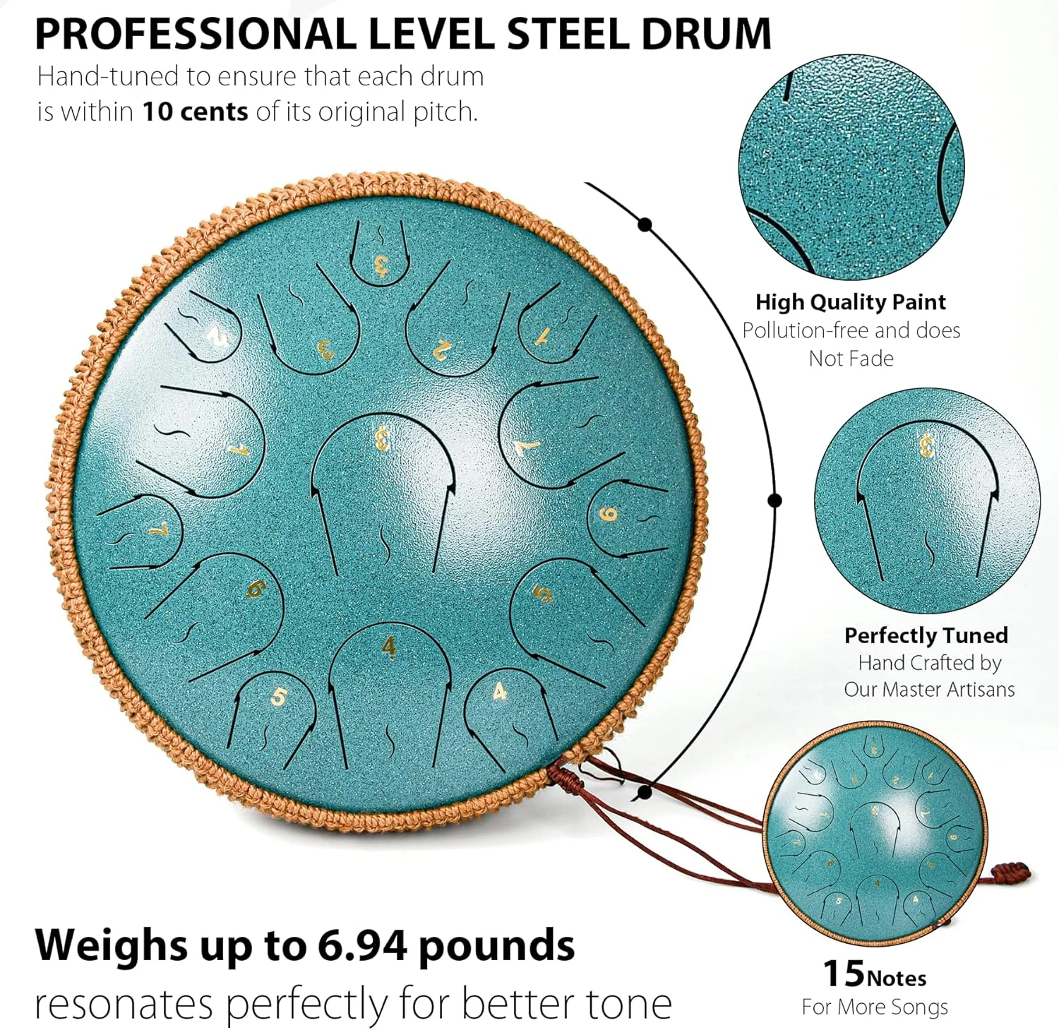 درام زبانی فولادی - درام زبانی 14 اینچی 15 نت - درام هندپن با کتاب موسیقی، چکش های هندپن و کیف حمل، دو ماژور، سبز مالاکیت درام زبانی فولادی - درام زبانی 14 اینچی 15 نت - درام هندپن با کتاب موسیقی، چکش های هندپن و کیف حمل، دو ماژور، سبز مالاکیت