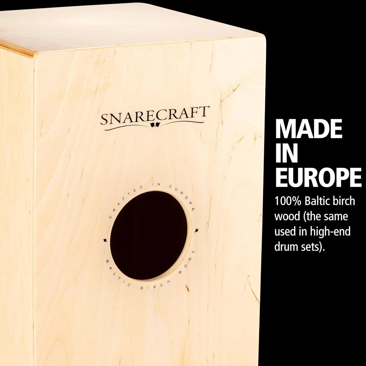 کاهون جعبه ای Snarecraft با سیم های داخلی و صدای باس برای موسیقی آکوستیک - ساخت اروپا - نواختن با دست، توس بالتیک