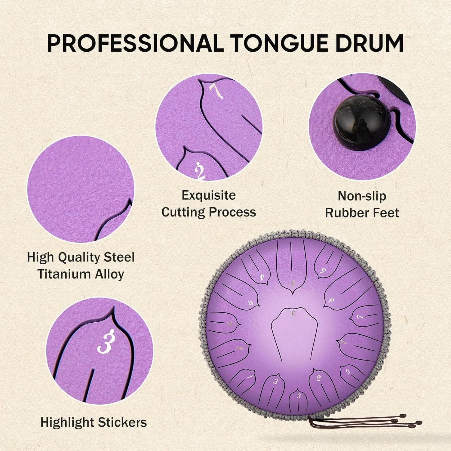 درام زبانی فولادی 12 اینچی 15 نت: ست درام هنپَن با کتاب موسیقی، چکشها و کیف حمل - ساز هن پَن برای بزرگسالان، آموزش موسیقی، مدیتیشن، یوگا و چاکرا (بنفش) درام زبانی فولادی 12 اینچی 15 نت: ست درام هنپَن با کتاب موسیقی، چکشها و کیف حمل - ساز هن پَن برای بزرگسالان، آموزش موسیقی، مدیتیشن، یوگا و چاکرا (بنفش)