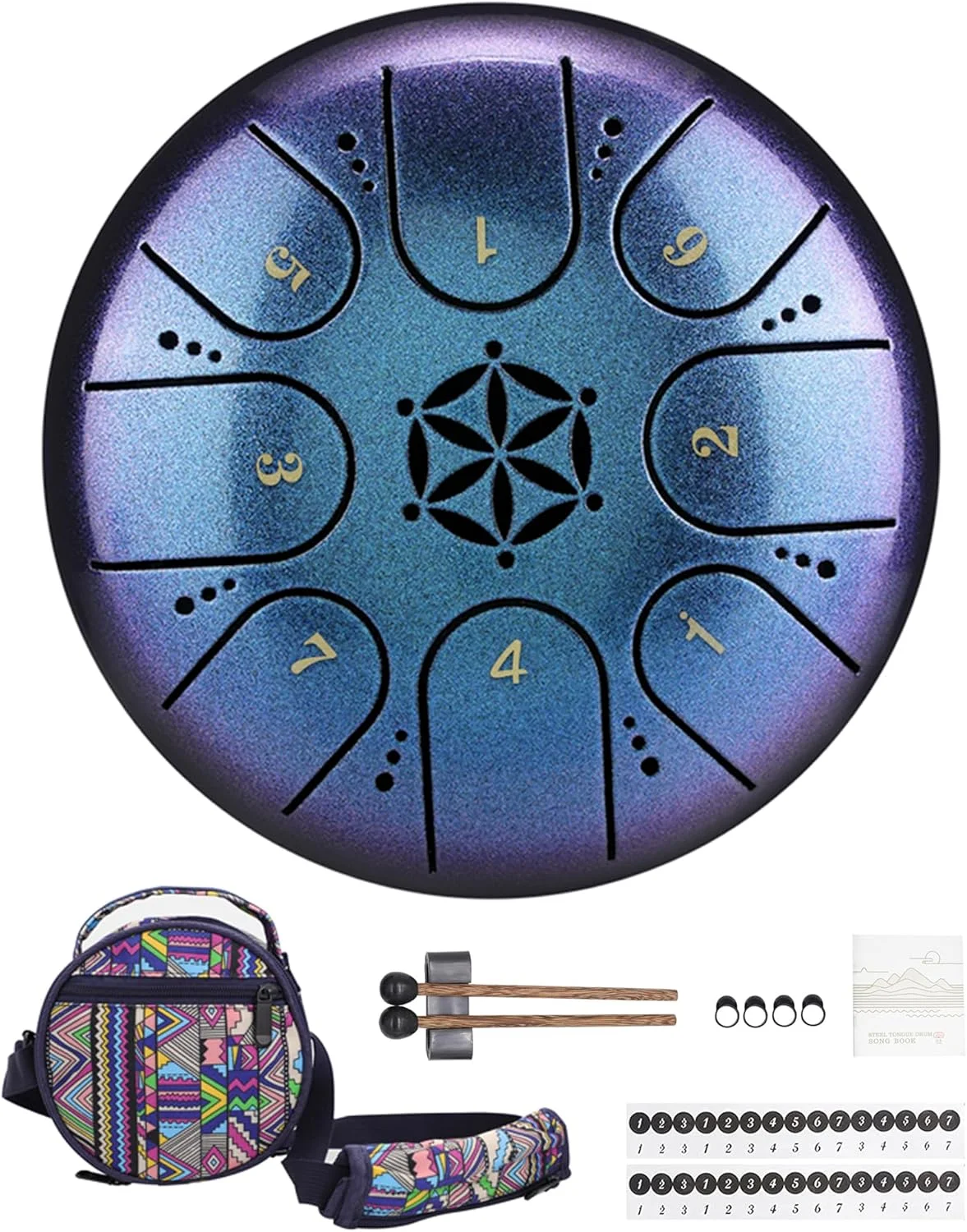 درام زبانی فولادی تیتانیومی Rayzm با کیف حمل، 5 اینچ (13 سانتی متر) 8 نت مقیاس دیاتونیک، کیت درام تانک هندپن، ساز کوبه ای قابل حمل C-Key.
