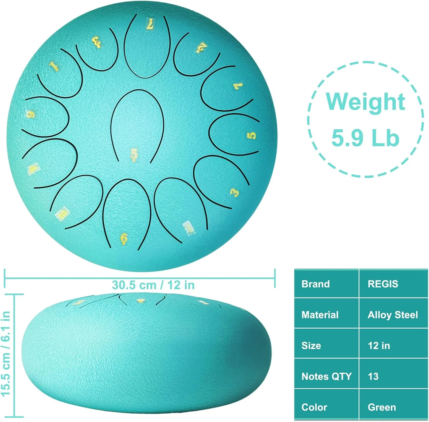 درام زبانی فولادی REGIS، 12 اینچ، 13 نت، گام دو ماژور - ساز کوبه ای هنپَن برای بزرگسالان، هدیه موسیقی مناسب برای مبتدیان به همراه چکش، کتاب موسیقی و کیف حمل (مالاکیت) درام زبانی فولادی REGIS، 12 اینچ، 13 نت، گام دو ماژور - ساز کوبه ای هنپَن برای بزرگسالان، هدیه موسیقی مناسب برای مبتدیان به همراه چکش، کتاب موسیقی و کیف حمل (مالاکیت)