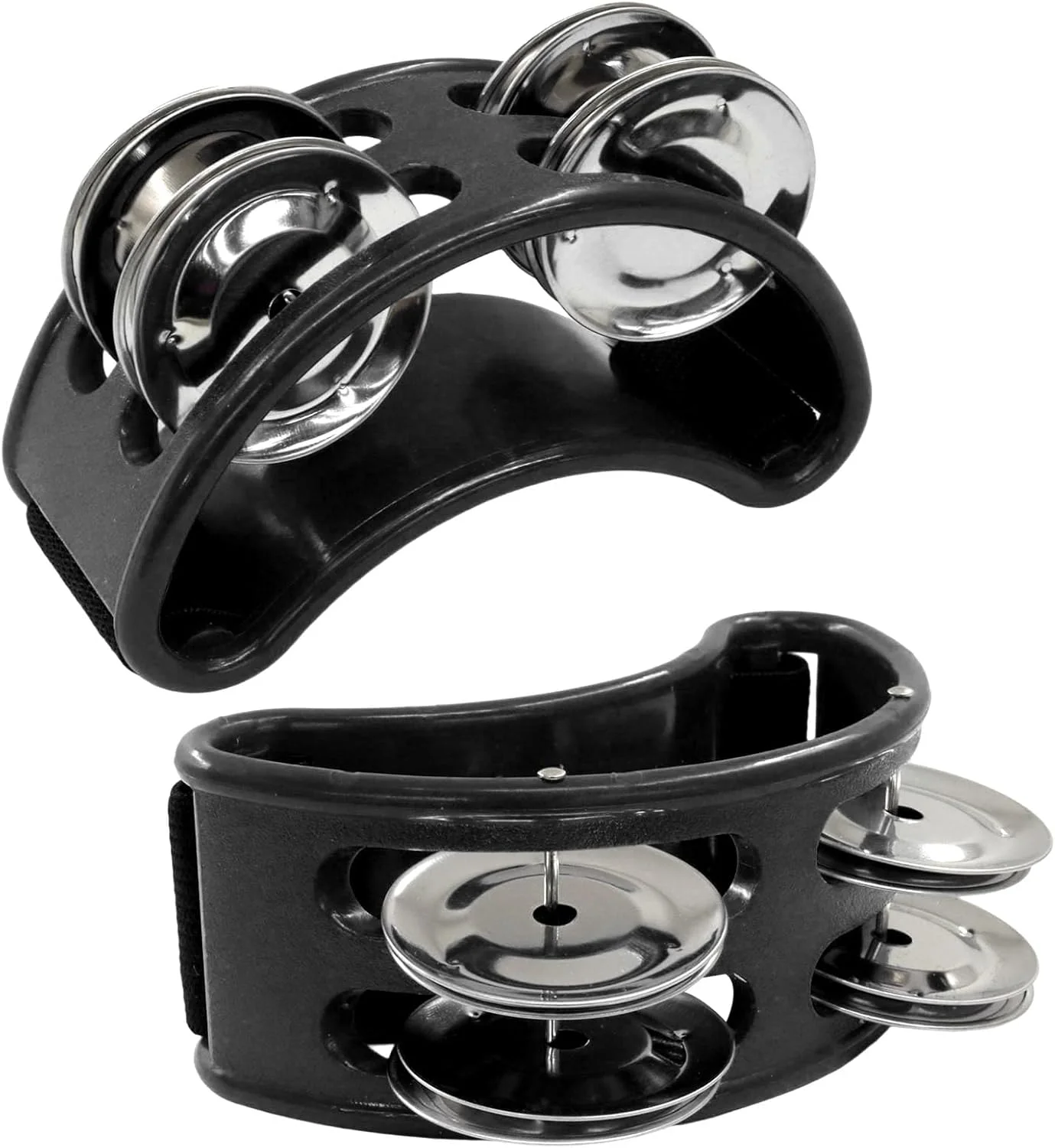 ۲ عدد سنج پایی ضربی، سنج پایی پدالی با زنگوله های استیل، ساز کوبه ای شیکر پایی قابل تنظیم، زنگوله های استیل برای نواختن درام و گیتار / مناسب بزرگسالان، مشکی