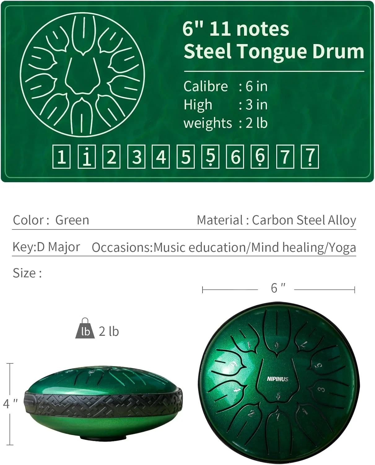 طبل باران برای باغ بیرونی، طبل زبانی فولادی - طبل های هندپن فلزی 6 اینچی 11 نت، زنگ بادی ضد آب، هدایای موسیقی