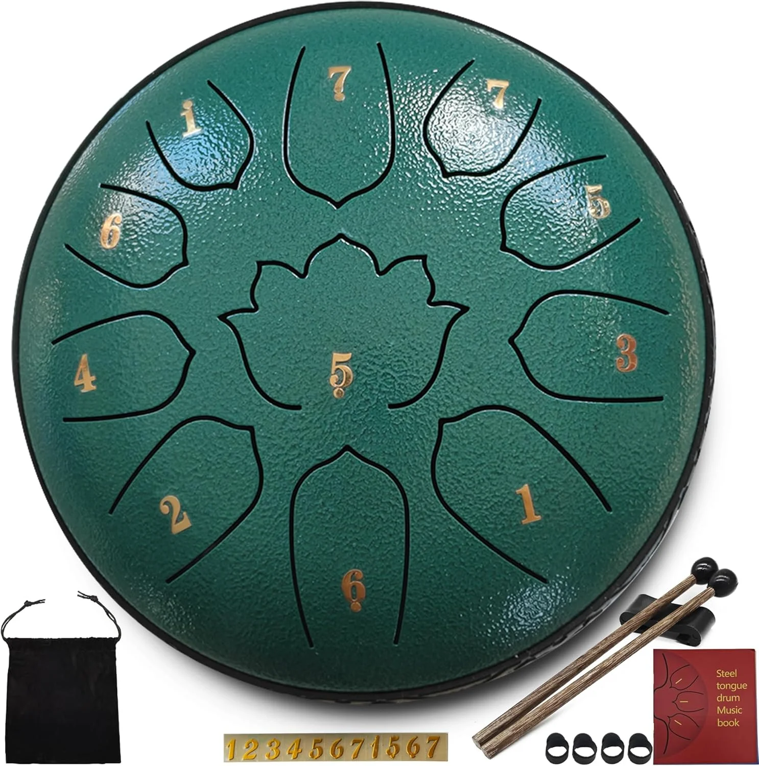درام زبانی فولادی ۱۱ نت ۶ اینچی، درام باران برای فضای باز به همراه کیف، کتاب موسیقی، چکش، پیک انگشتی، استیکر - درام فولادی مدیتیشن و یوگا