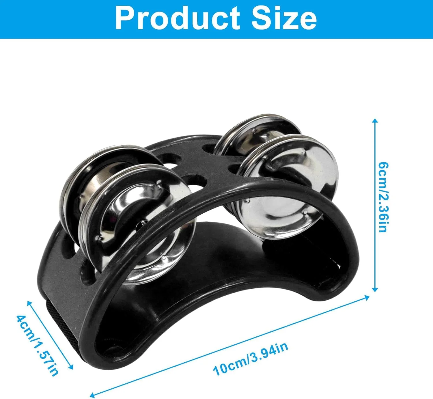 ۲ عدد سنج پایی ضربی، سنج پایی پدالی با زنگوله های استیل، ساز کوبه ای شیکر پایی قابل تنظیم، زنگوله های استیل برای نواختن درام و گیتار / مناسب بزرگسالان، مشکی
