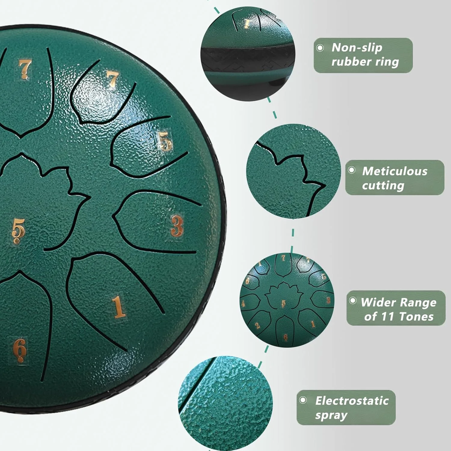 درام زبانی فولادی ۱۱ نت ۶ اینچی، درام باران برای فضای باز به همراه کیف، کتاب موسیقی، چکش، پیک انگشتی، استیکر - درام فولادی مدیتیشن و یوگا
