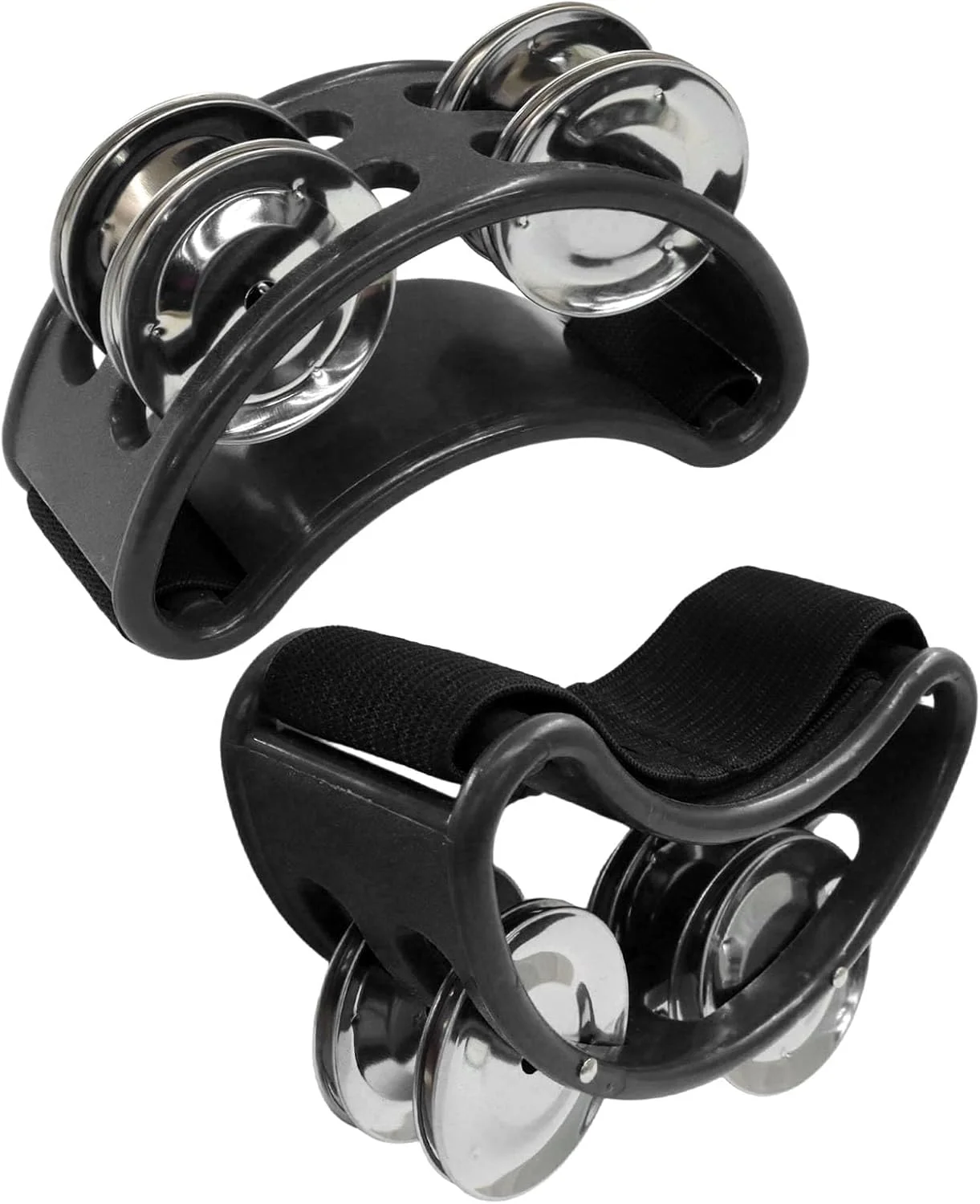 ۲ عدد سنج پایی ضربی، سنج پایی پدالی با زنگوله های استیل، ساز کوبه ای شیکر پایی قابل تنظیم، زنگوله های استیل برای نواختن درام و گیتار / مناسب بزرگسالان، مشکی