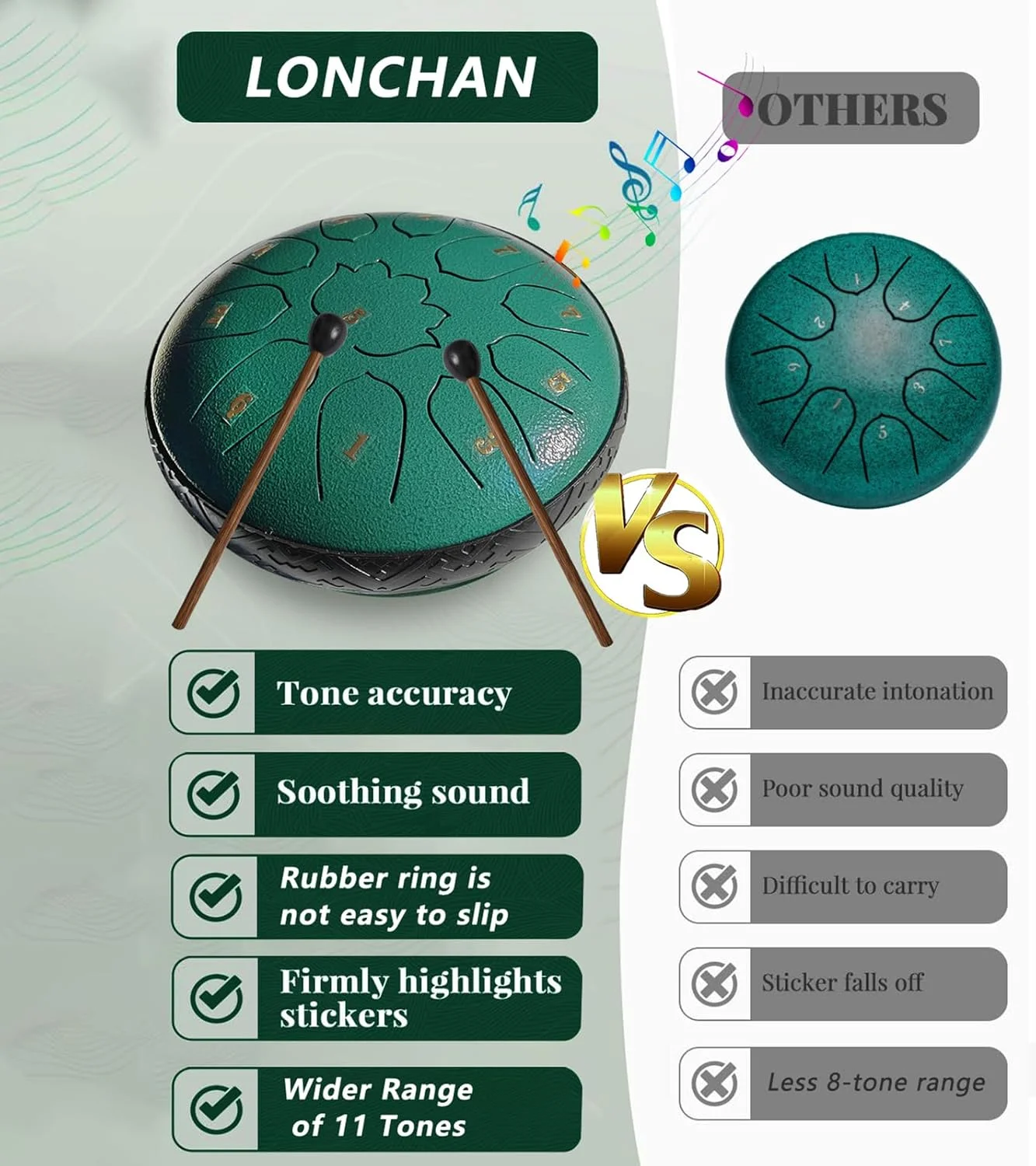 درام زبانی فولادی ۱۱ نت ۶ اینچی، درام باران برای فضای باز به همراه کیف، کتاب موسیقی، چکش، پیک انگشتی، استیکر - درام فولادی مدیتیشن و یوگا