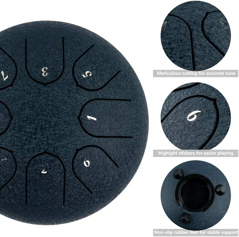 درام زبانی فولادی 8 نت 6 اینچی، ساز کوبه ای تانک درام به همراه چکش های درام زبانی و کیف حمل، هدیه ای برای مبتدیان (مشکی)