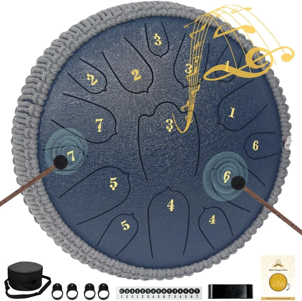 درام زبانی فولادی 12 اینچ 15 نت ساز موسیقی، ساز کوبه ای ر مینور با کیف نرم، کتاب موسیقی و 2 چکش برای مدیتیشن (آبی) درام زبانی فولادی 12 اینچ 15 نت ساز موسیقی، ساز کوبه ای ر مینور با کیف نرم، کتاب موسیقی و 2 چکش برای مدیتیشن (آبی)