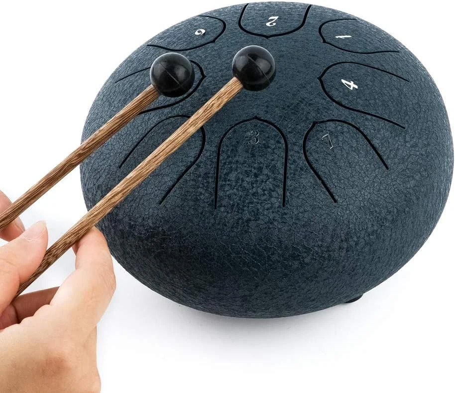 درام زبانی فولادی 8 نت 6 اینچی، ساز کوبه ای تانک درام به همراه چکش های درام زبانی و کیف حمل، هدیه ای برای مبتدیان (مشکی)