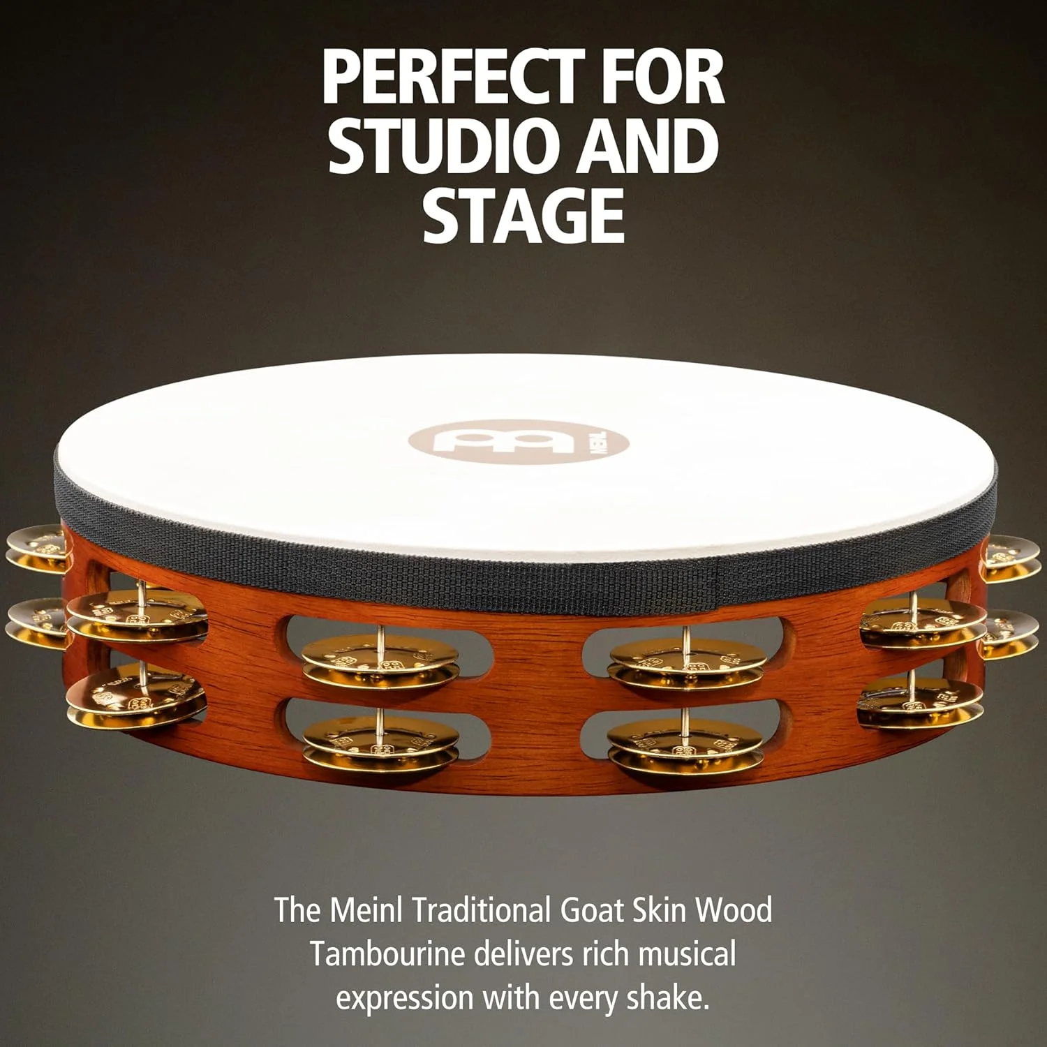 دف چوبی سنتی 10 اینچی Meinl Percussion TAH2B-AB با پوست بز و سنج های برنجی، 2 ردیفه، چوب/ قهوه ای