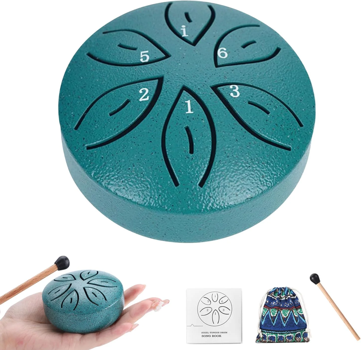 درام باران کوچک ZTJ برای فضای باز - درام زبانی فولادی 3 اینچی 6 نتی، ساز کوبه ای زنگ بادی باغ با چکش و کیف، هدیه ای برای دوستداران موسیقی (سبز تیره)
